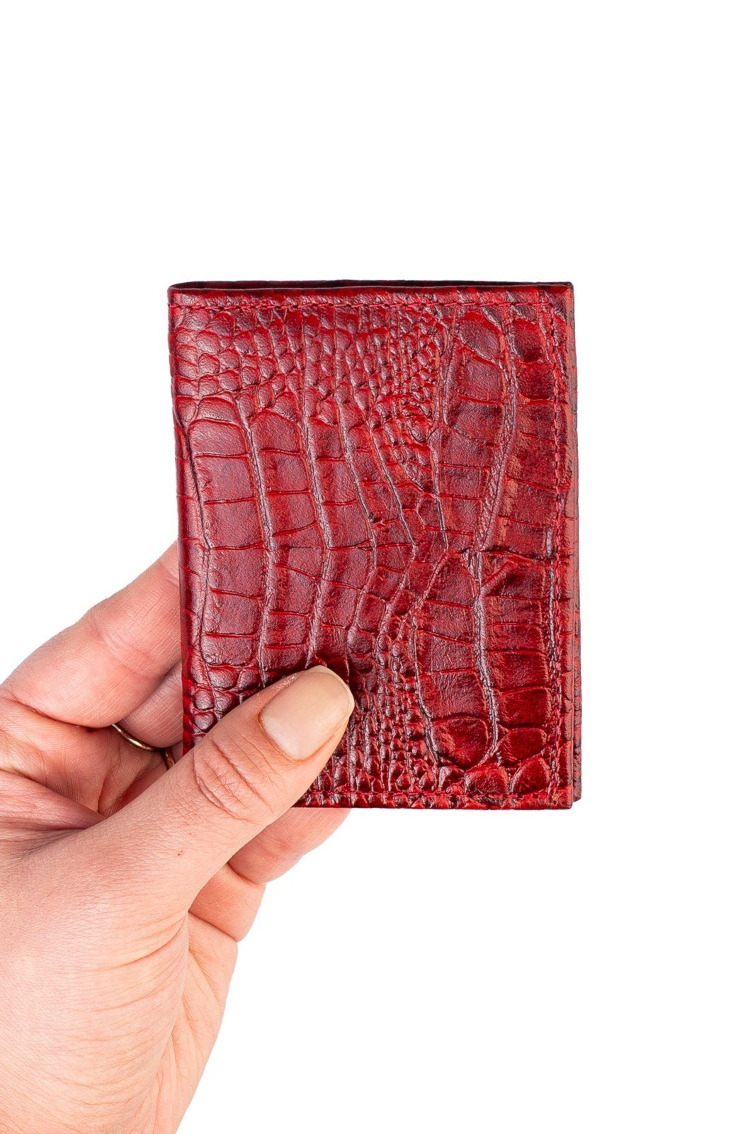 Vista 2 Porta cartões de couro croco Andréia 7,5x10cm Andrea Vinci vermelho