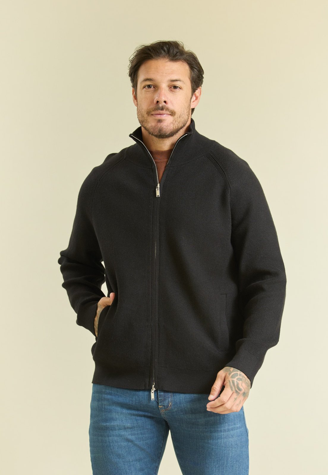 Jaqueta Tricot Masculina Zíper Duplo Preto Dialogo