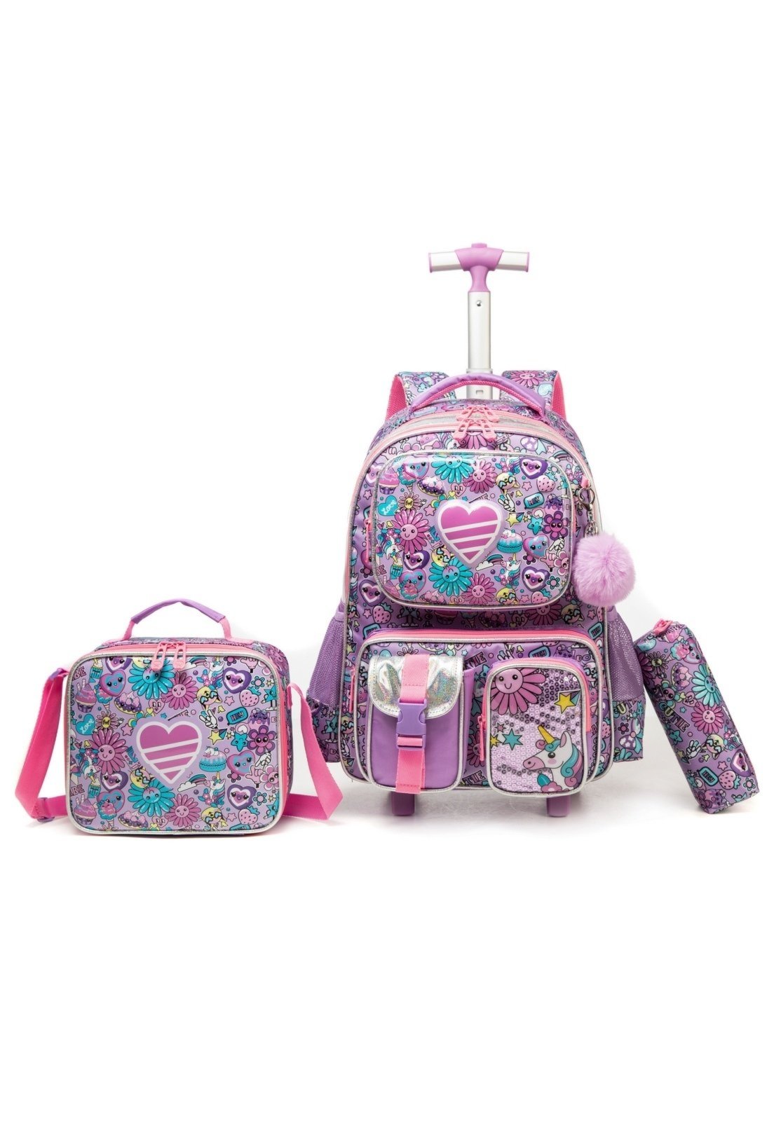 Infantil - Kit Mochila Crossgear Estojo Lancheira Menina Reforçada