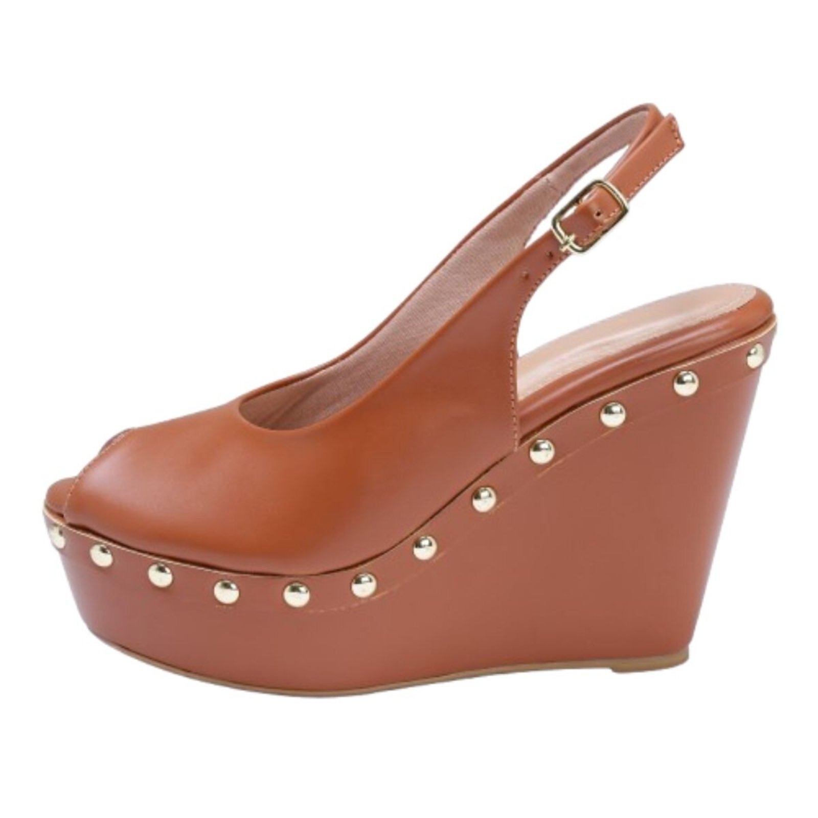 Sandália Anabela Plataforma LeRUCHEL Peeptoe Whisky