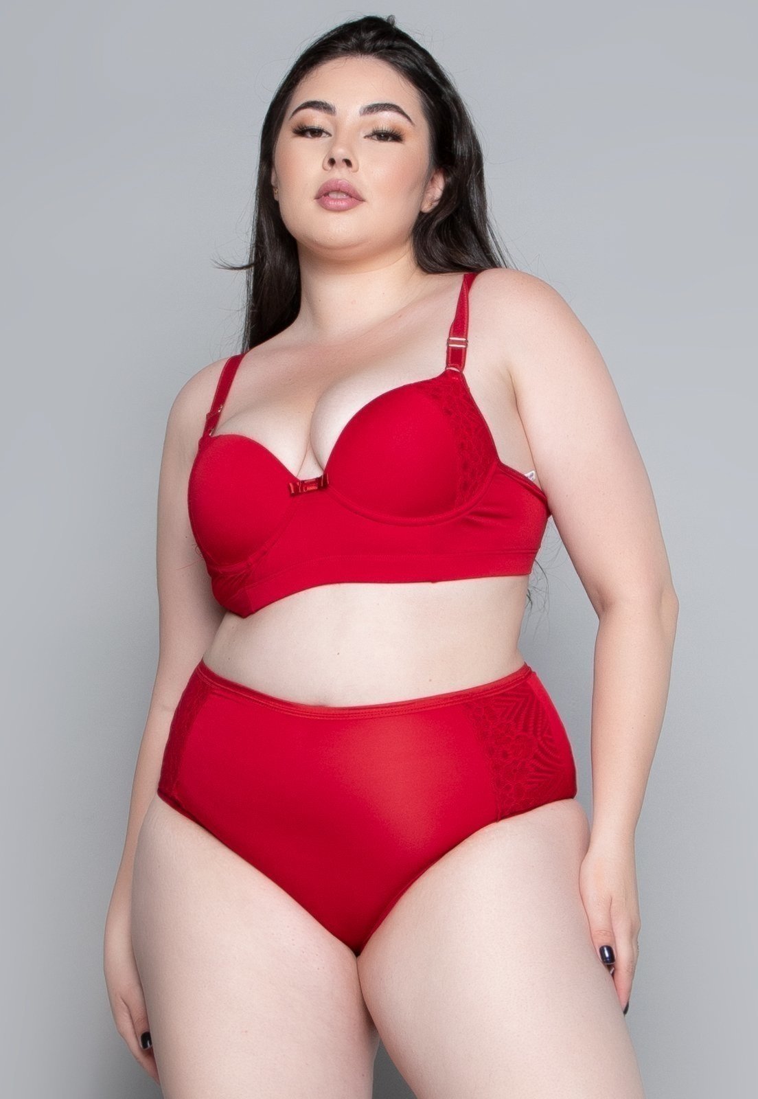 Conjunto Lingerie Bella Fiore Modas Plus Size Luxo Com Bojo Vermelho