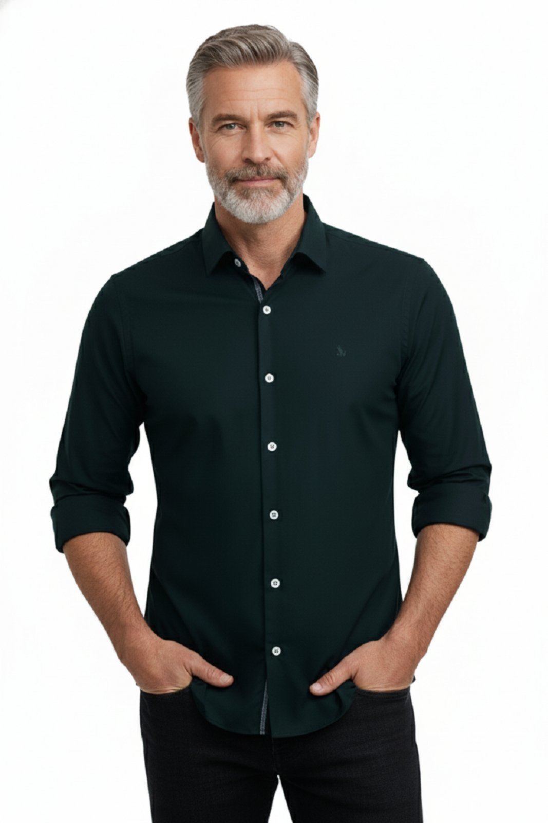 Camisa Manga Longa Amil Cinema Modelagem Slim Tecido Liso Algodão 1871 Preto