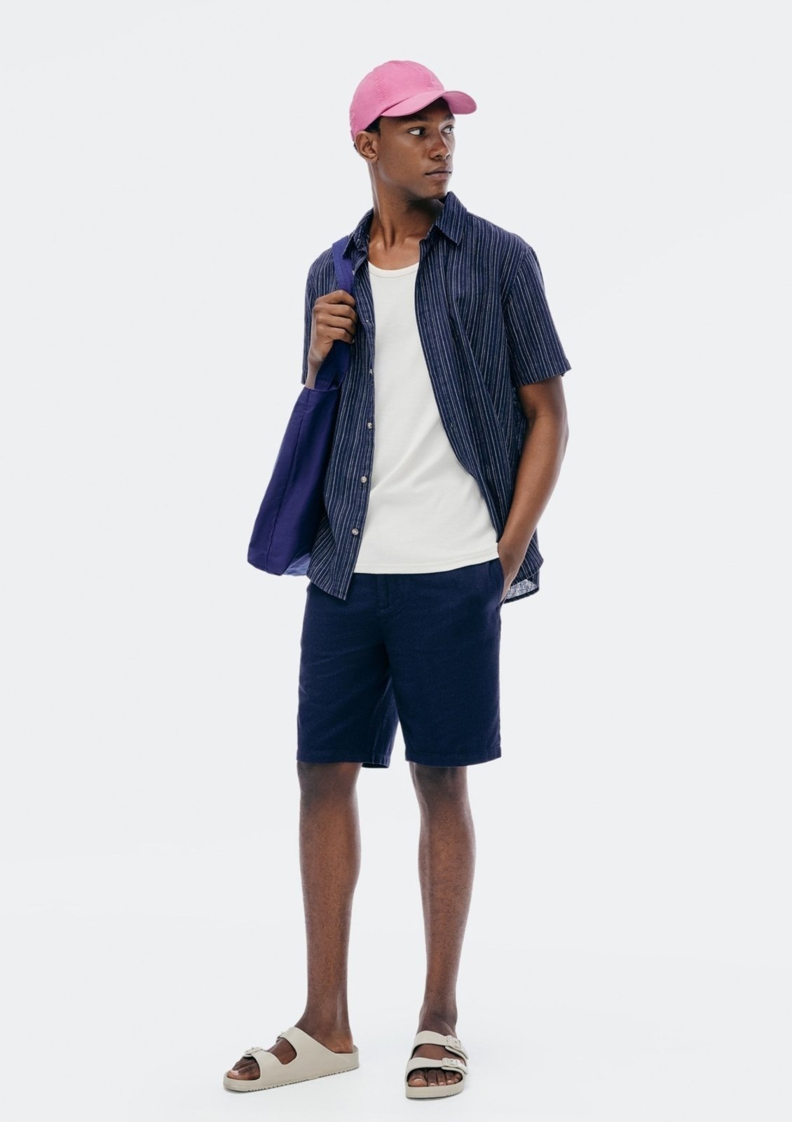 Bermuda Masculina Reta Texturizada Com Linho