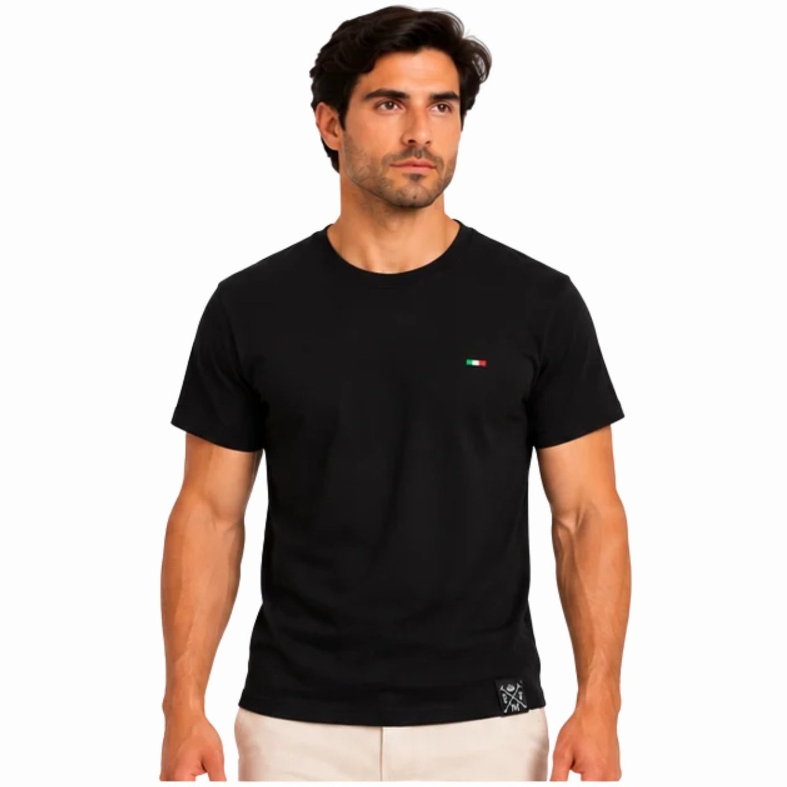 Camiseta Básica Masculina FMF Itália Algodão Premium Bordada Casual Preto