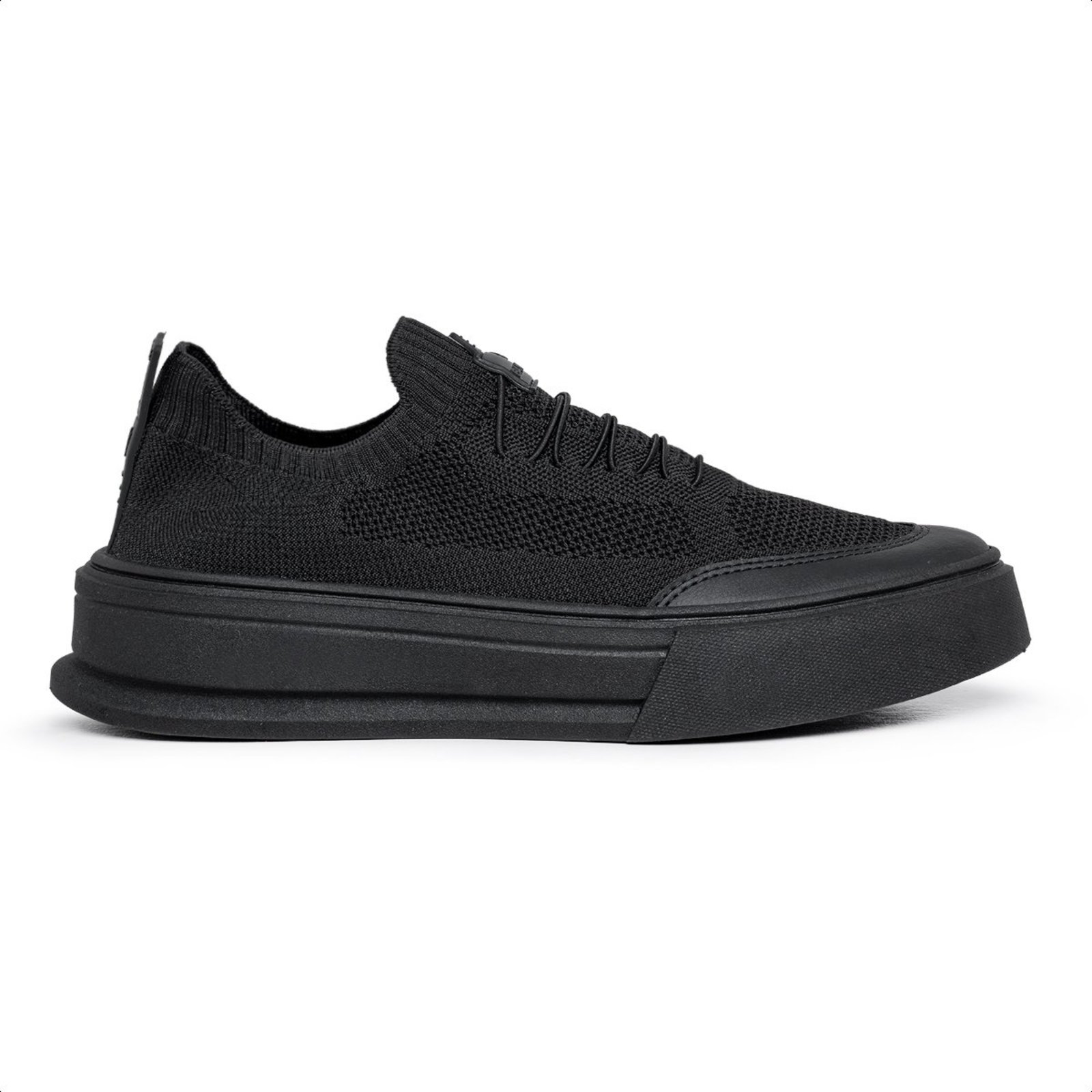 Tenis Masculino Sola Alta Plataforma Knit Confortavel Black