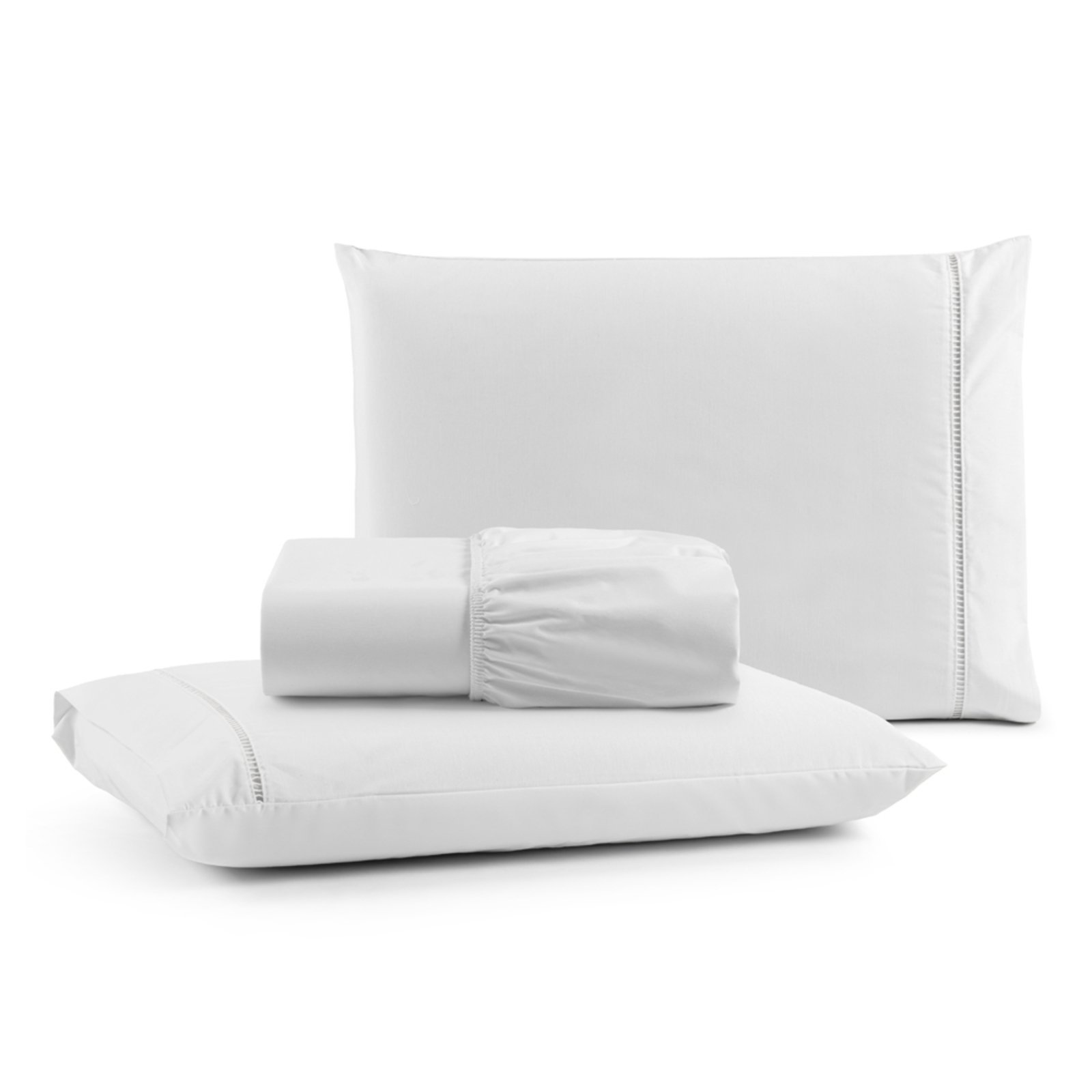 Jogo Cama Lençol Casa Scarpa Bali Queen Percal 180 Fios Algodão Ponto Palito 3 Peças - Branco