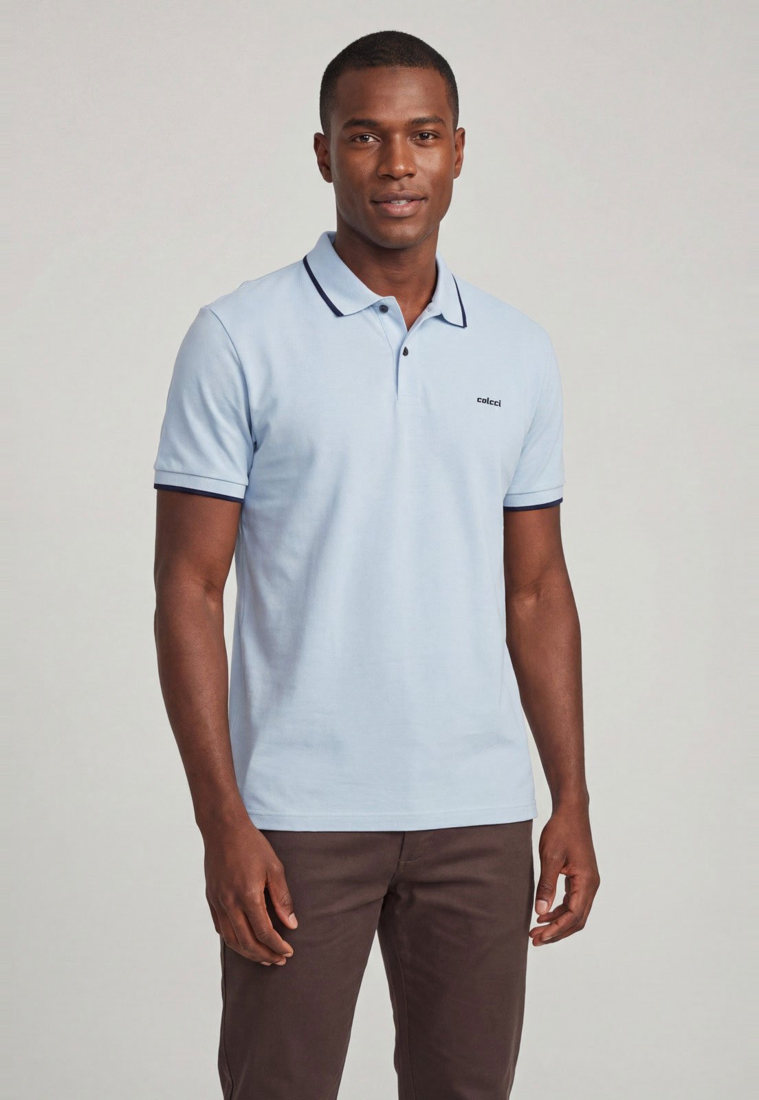 Polo Masculina Colcci Gola Contrastante Azul Claro