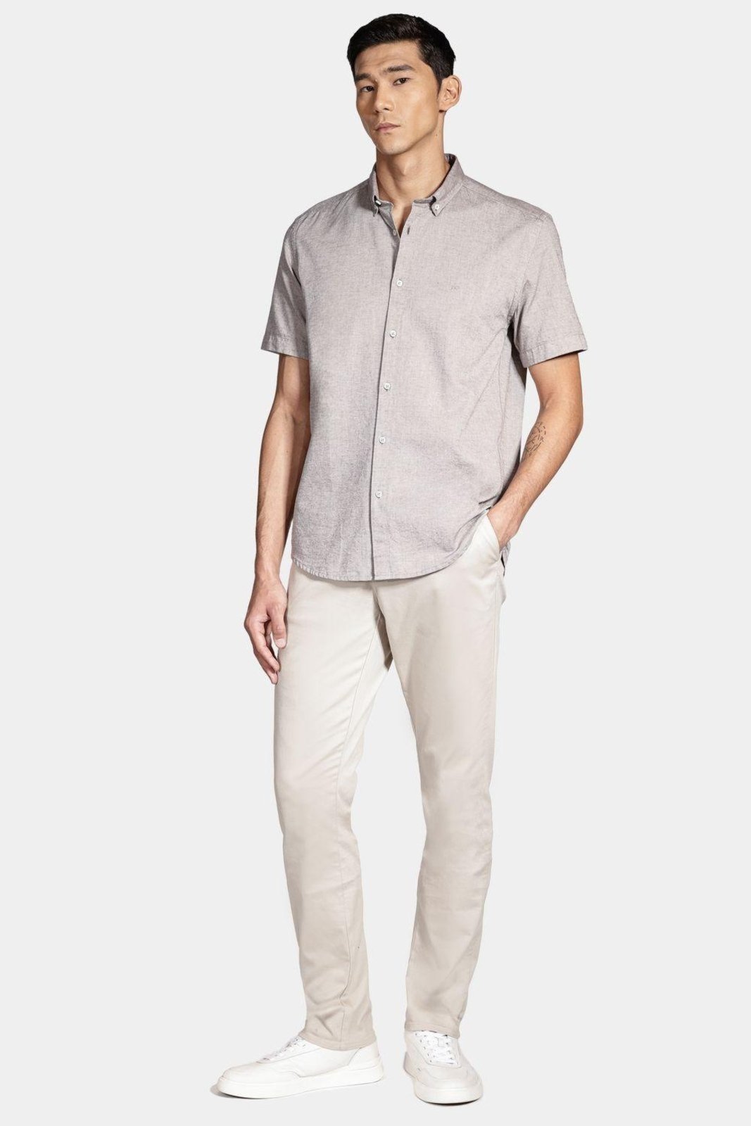 Vista 3 Camisa Aramis Manga Curta Slim Oxford café café