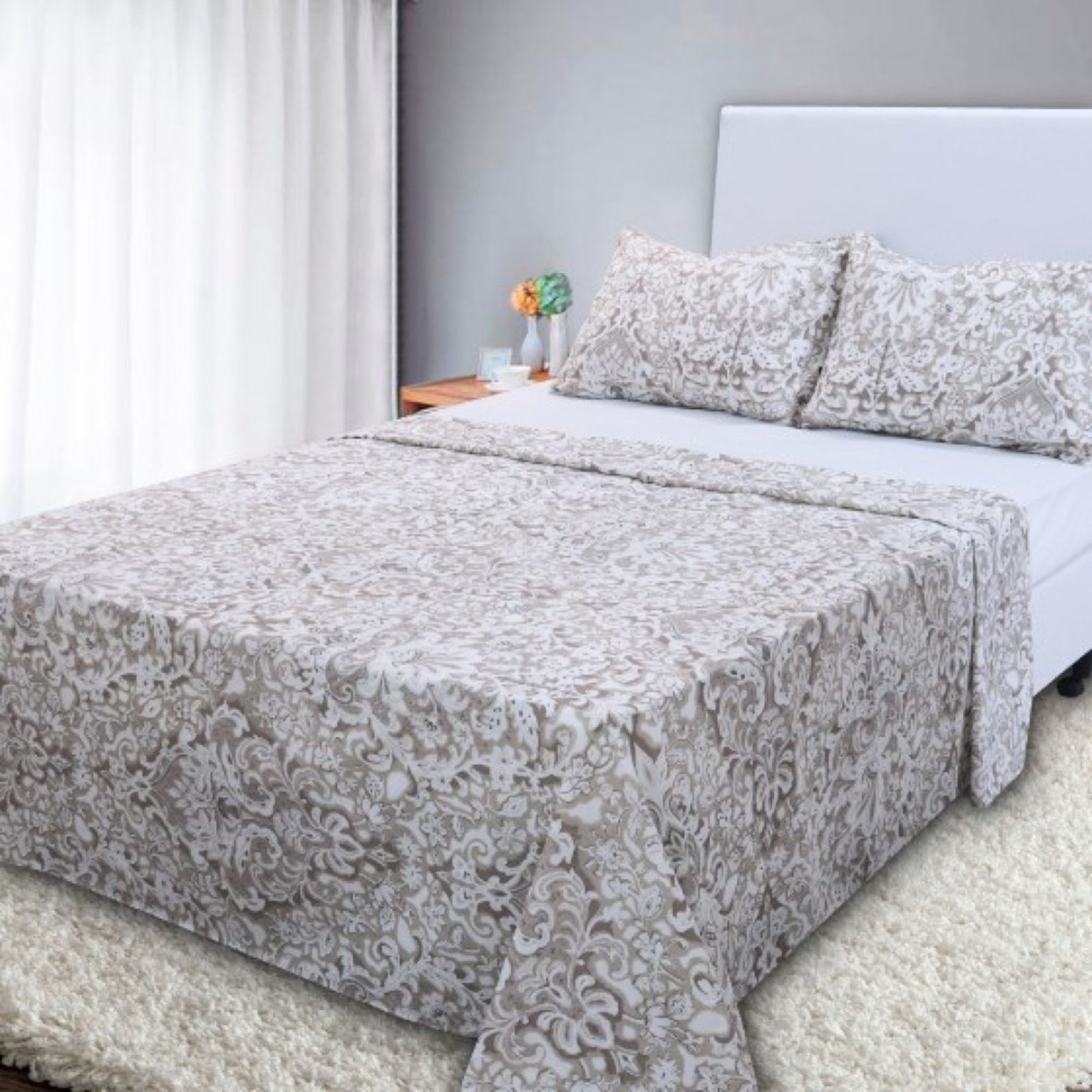 Jogo de Cama Lençol 4 Peças Casal Com Elástico Estampado 138x188x30cm BF Colchões