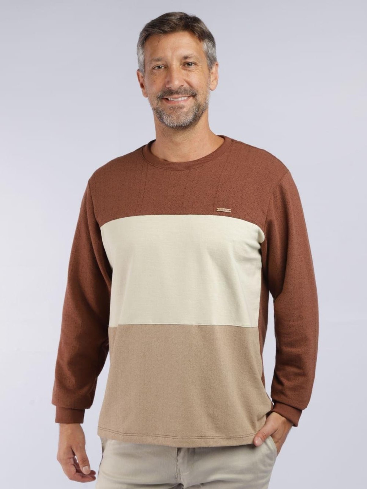 Camiseta Malha Atoalhada Listrada Masculina MARROM