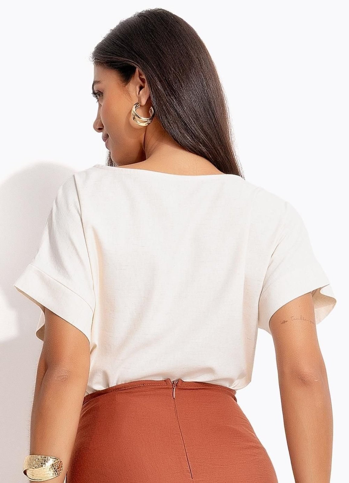 Vista 3 Blusa Em Linho Quintess Natural bege natural Quintess bege natural