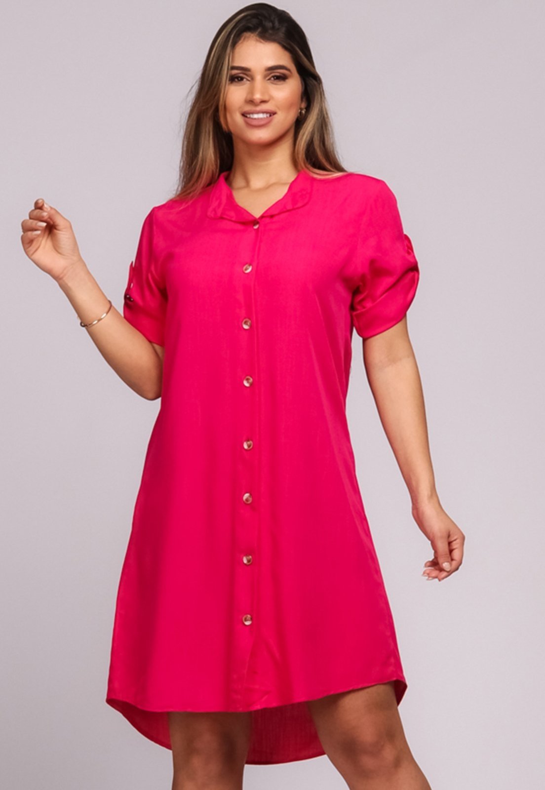 Vestido Chemise Botões M/C B’Bonnie Vitória Pink