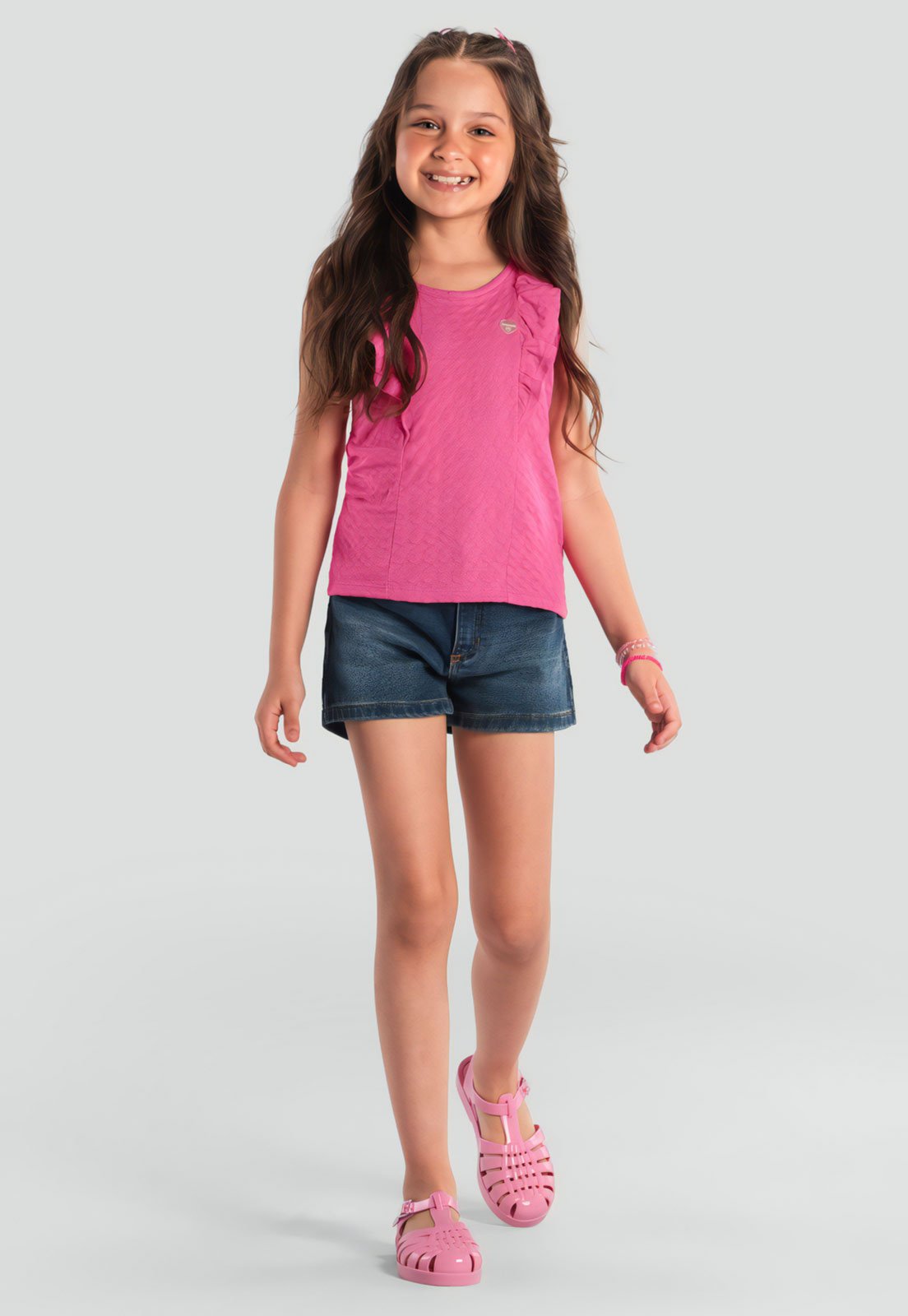 Infantil – Blusa Brandili Babado Rosa