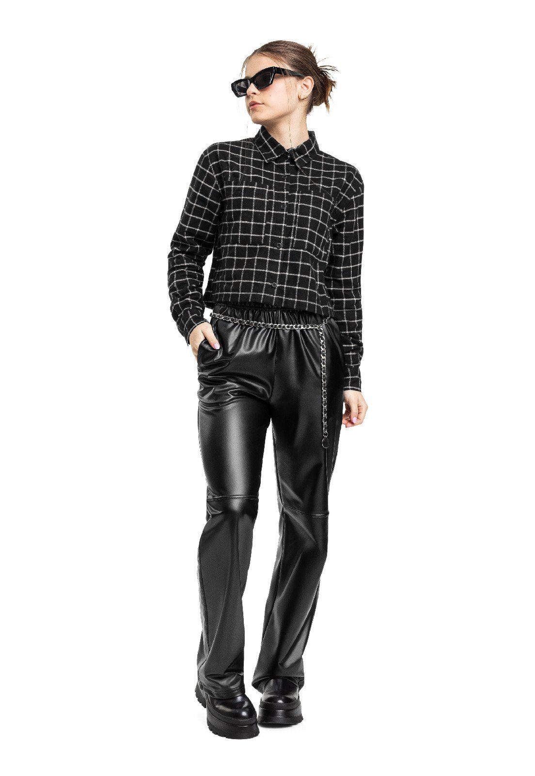 Infantil - Camisa Cropped Juvenil Xadrez Gloss Preto