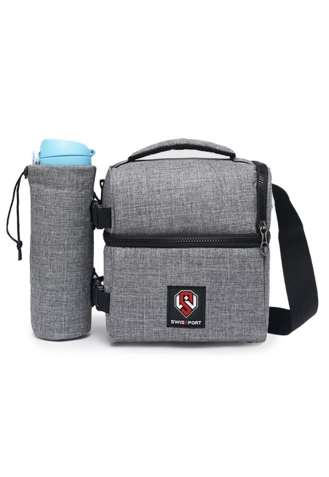 Bolsa Térmica Marmita Lancheira Trabalho Alça Transversal Porta Garrafa Removível Executiva Fitness Escolar Swissport