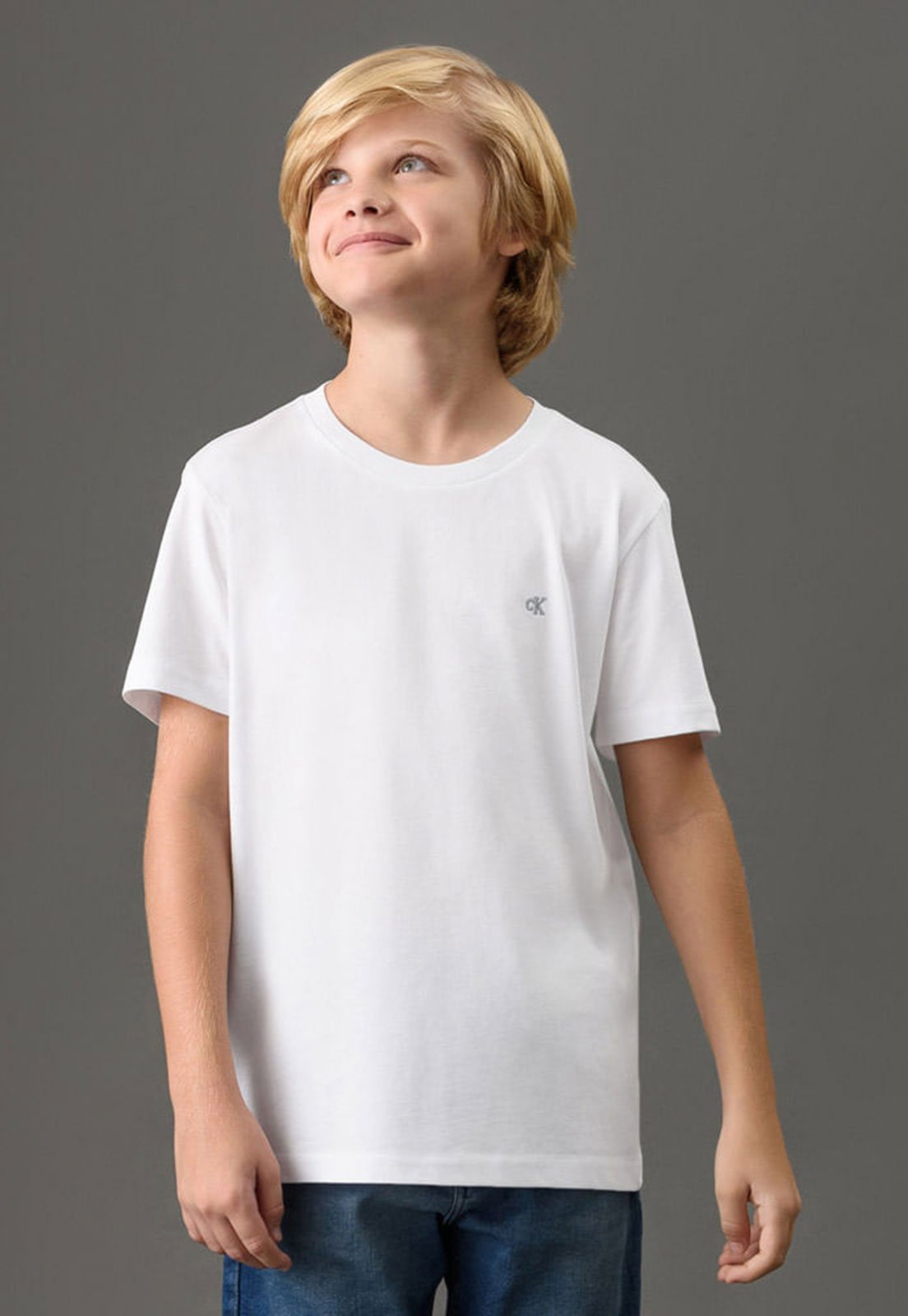 Infantil – Camiseta Calvin Klein Logo Bordado Branca