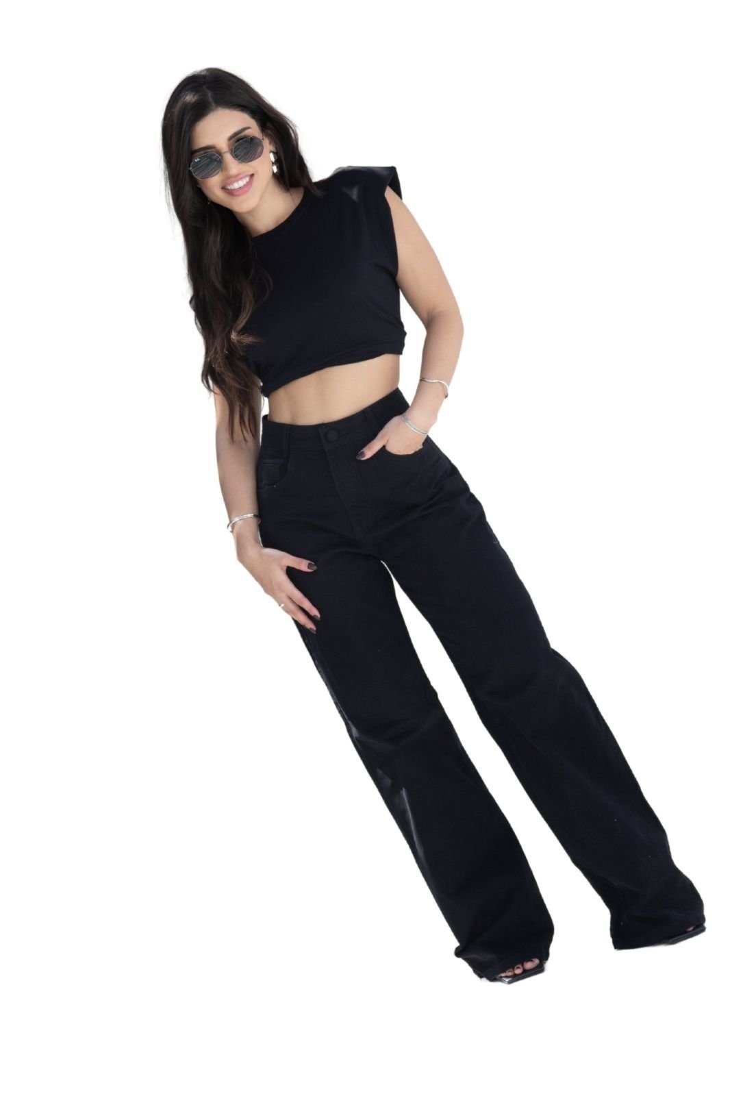 Calça Jeans Flare Cintura Média Helena Preto