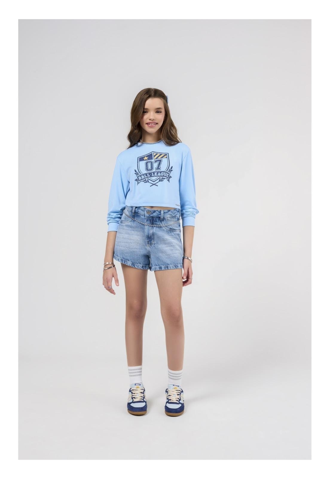 Infantil - Blusão Cropped Azul Menina BobbyLulu 14 Azul