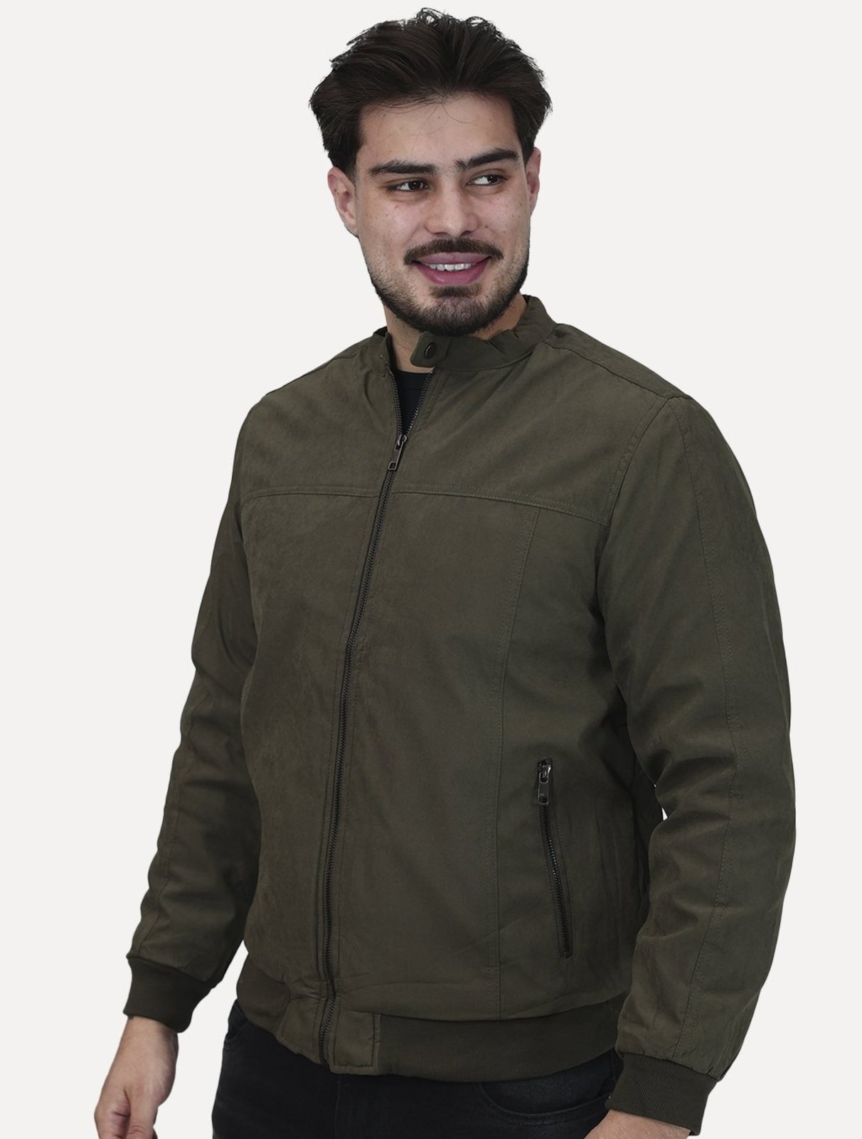 Jaqueta Dixen Masculina Sarja Forrada Zíper Frontal Verde Militar