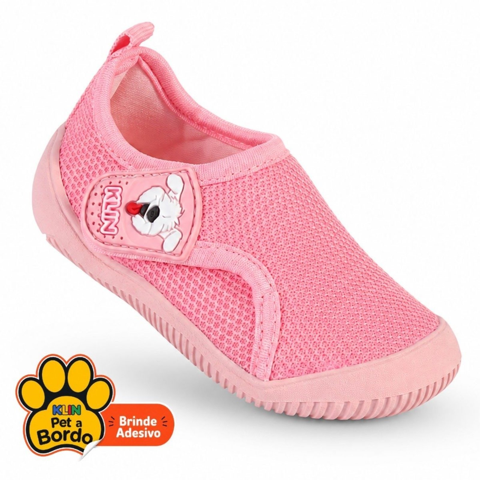 Infantil - Tênis Menina Klin Hug Rosa com Calce Fácil e Detalhe de Cachorrinho