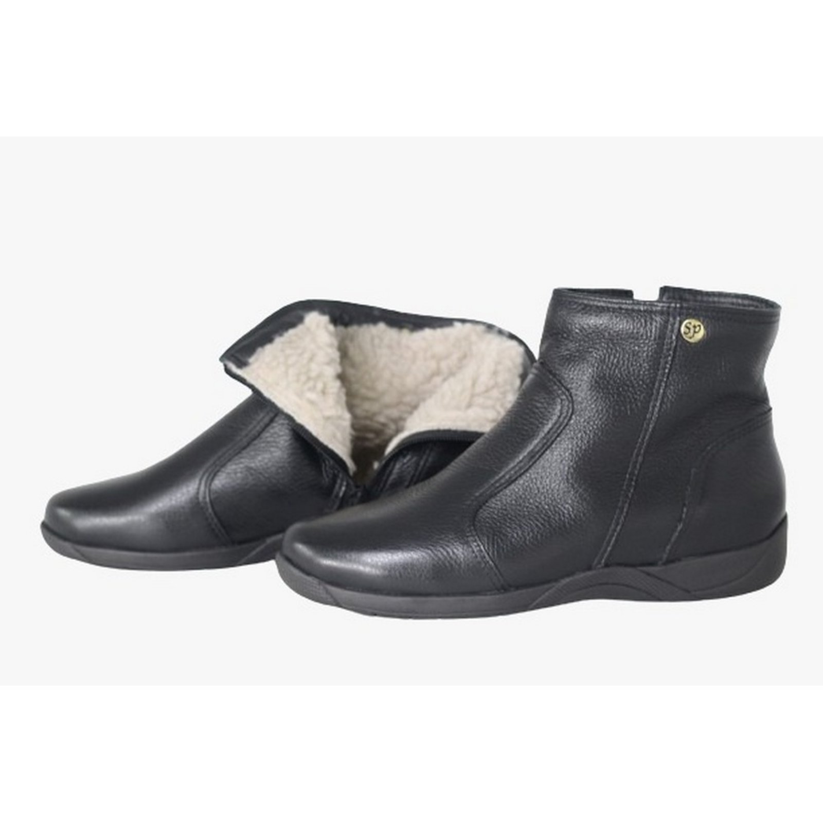 Vista 2 Bota Cano Curto Lã Sintética Couro Sola Rasteira Spinelli preto Spinelli preto
