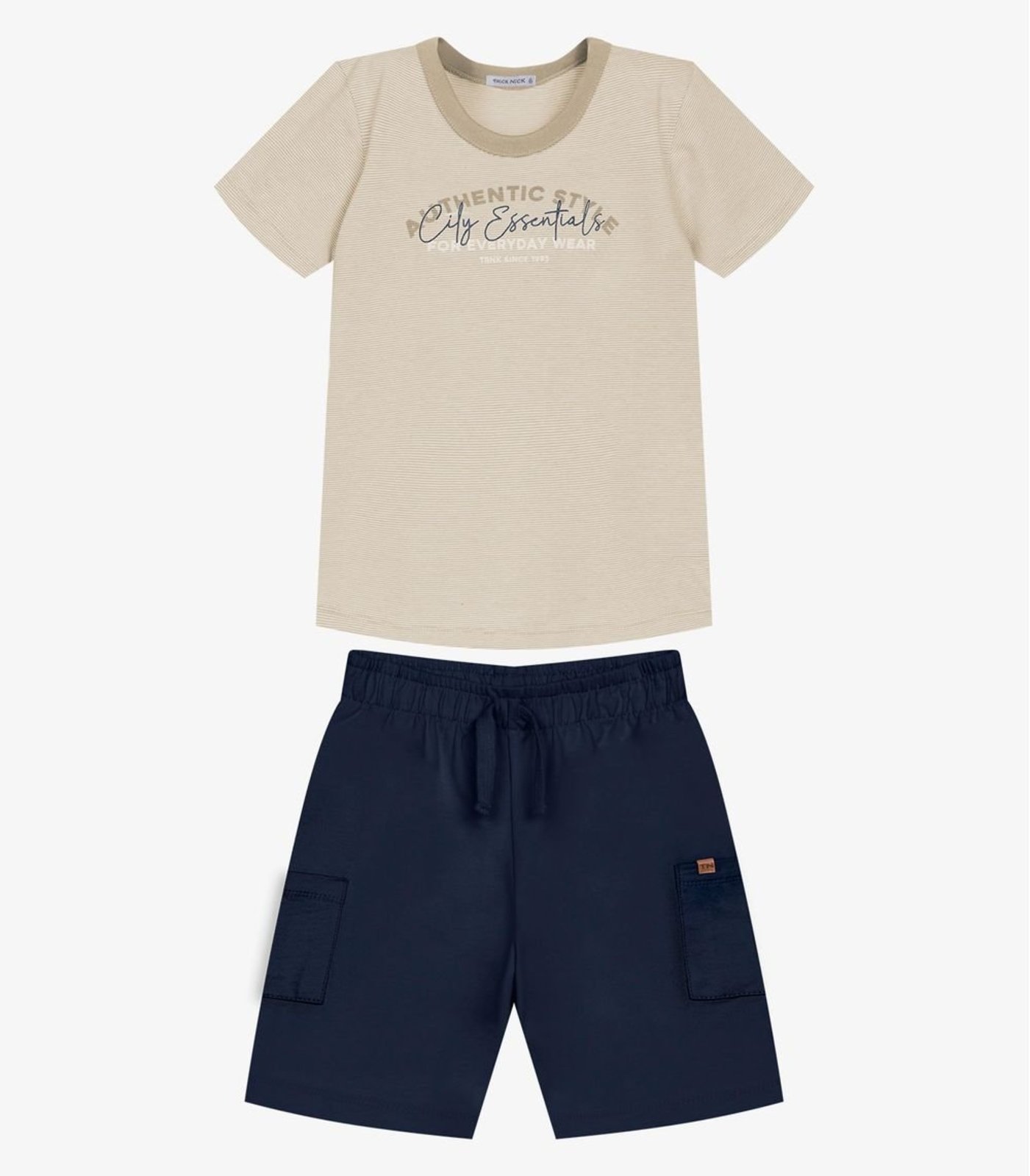 Infantil - Conjunto Camiseta Com Bermuda Trick Nick Bege