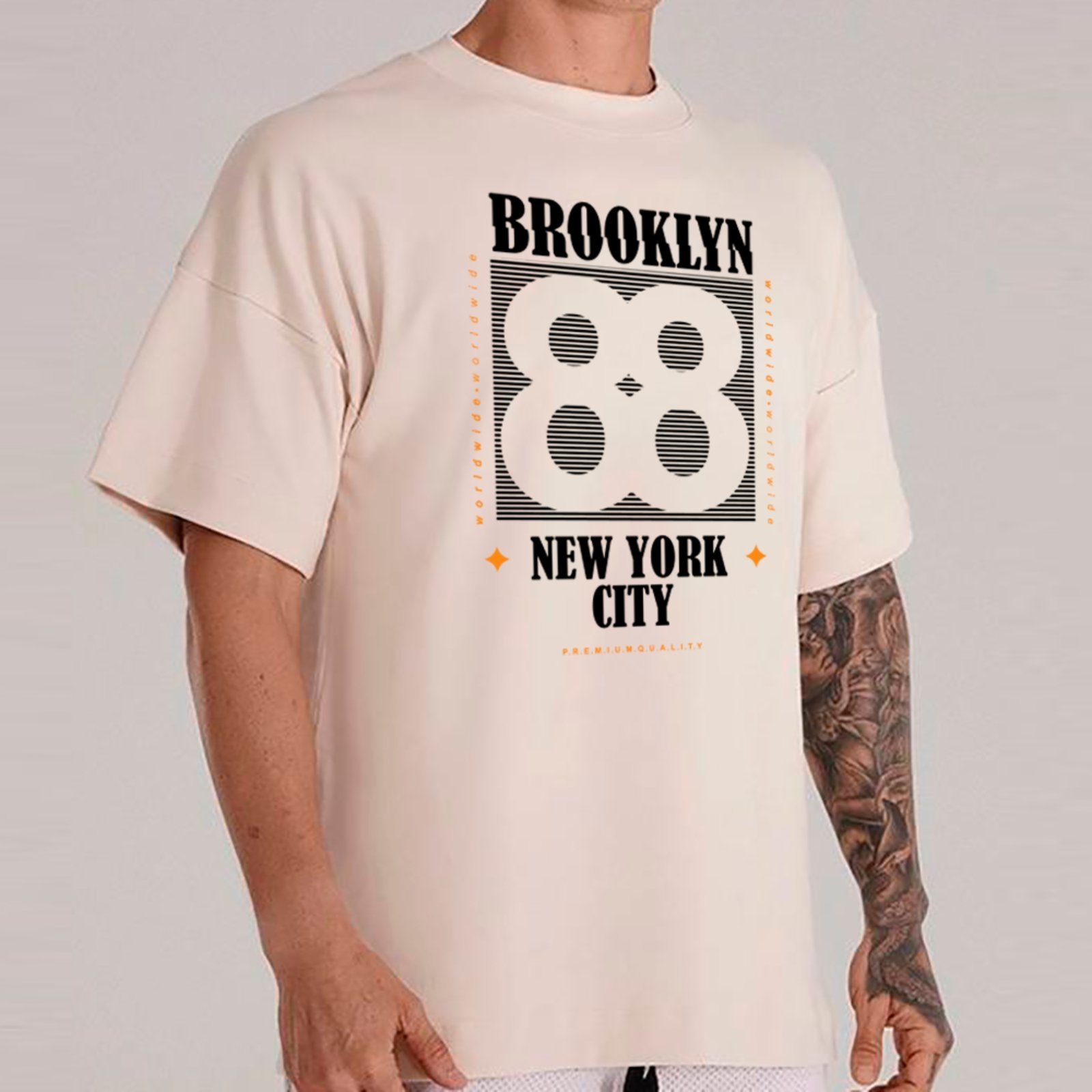 Camiseta Ousy Streetwear Brooklyn 88 New York City Oversized Unissex Off White
