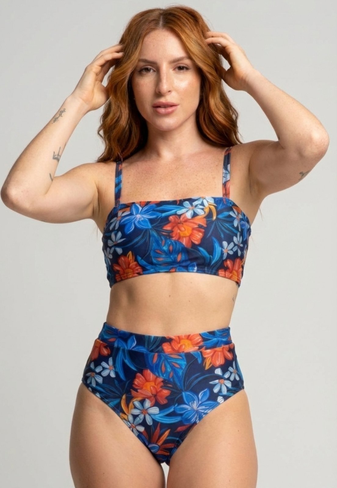 Biquíni Top Faixa Serra e Mar Modas Hot Pants Estampado Cintura Alta Azul