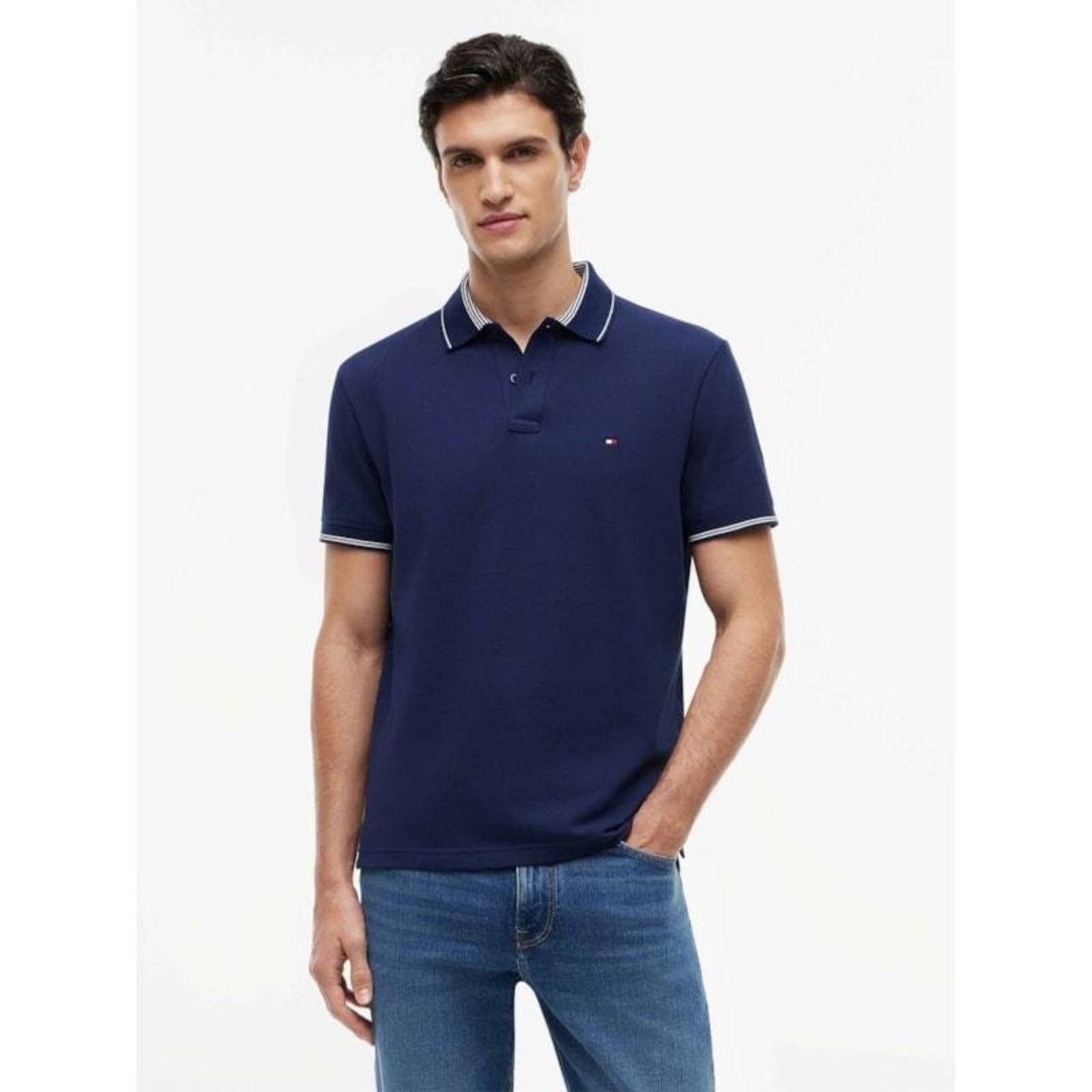 Polo Heritage Regular Fit com Detalhe Listrado Azul Marinho