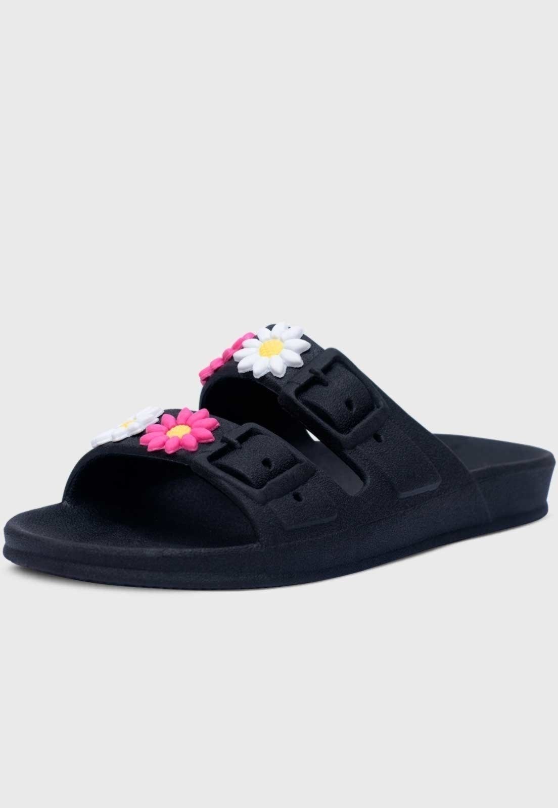 Infantil – Chinelo Papete Popidi Menina Florzinhas Preto