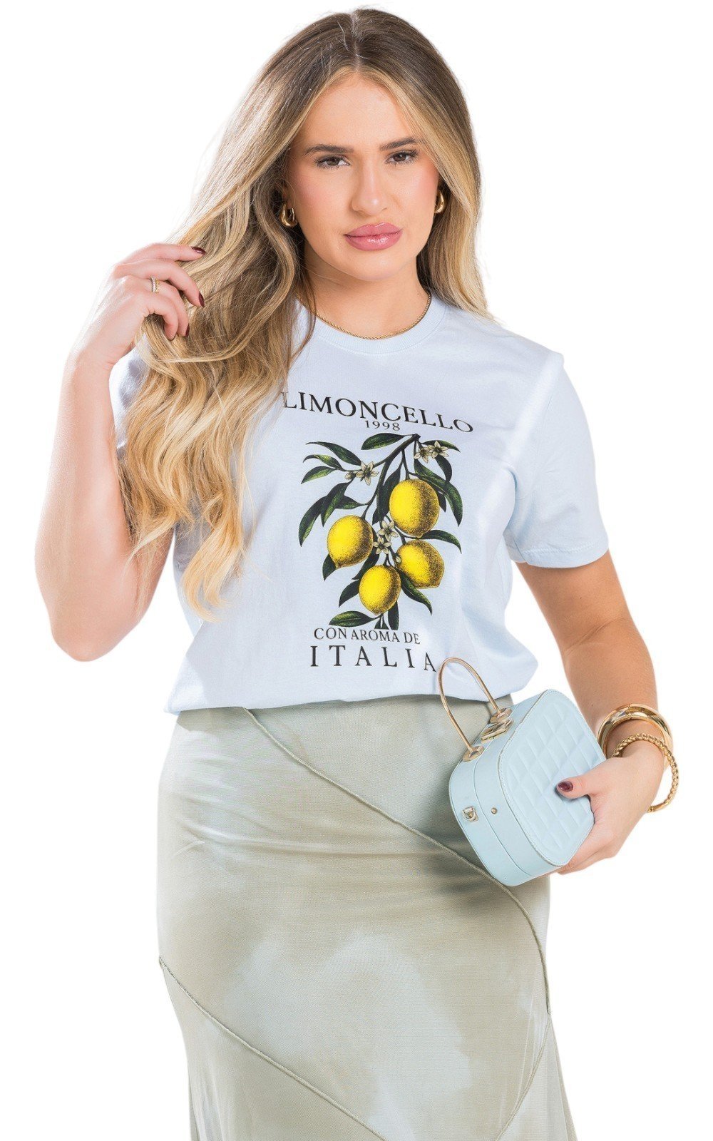 Camiseta Feminina Cianitas Azul Estampa Limoncello 1998