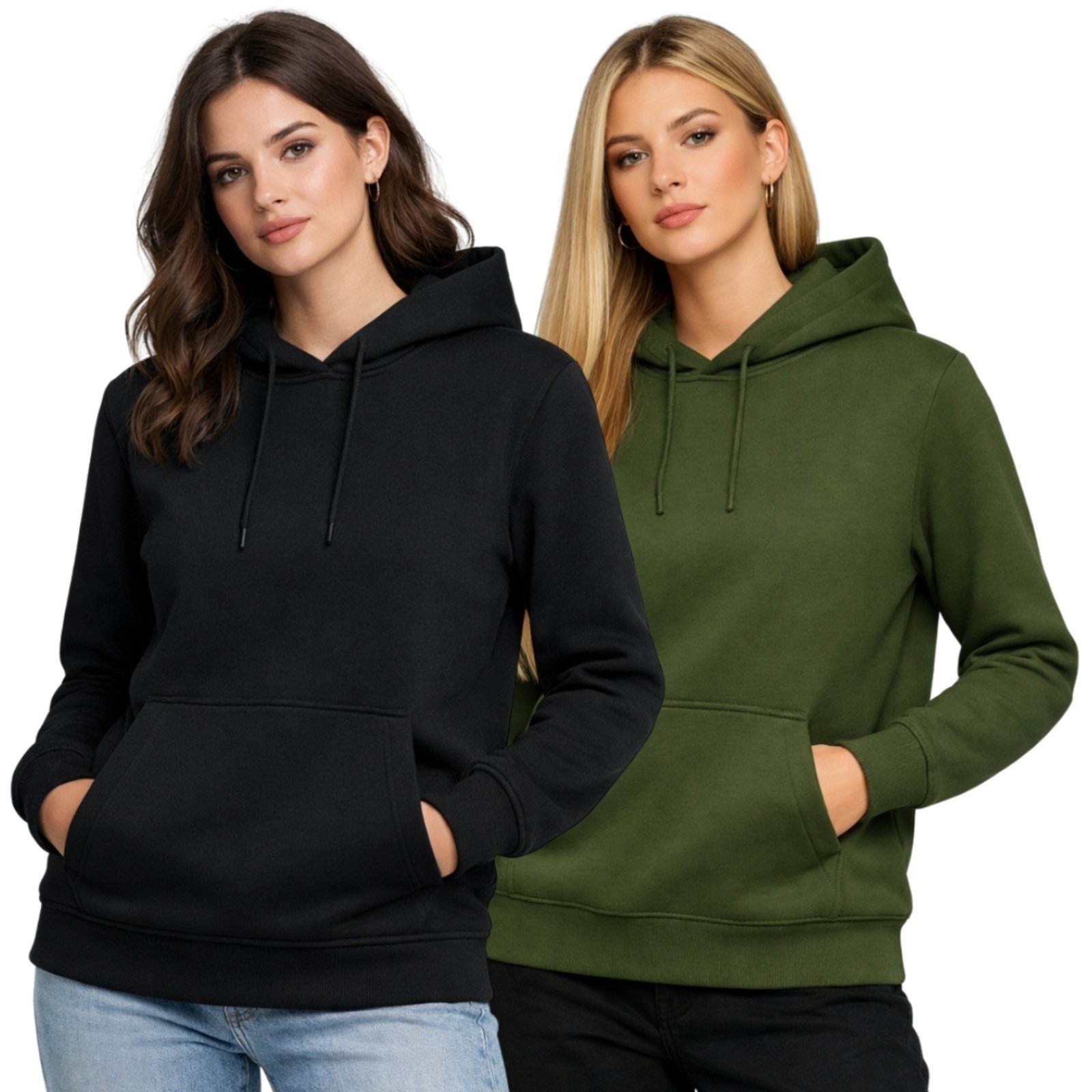 Kit 2 Blusa de Frio Moletom Liso Colorido Feminino Relaxado Com Capuz E Bolso Canguru