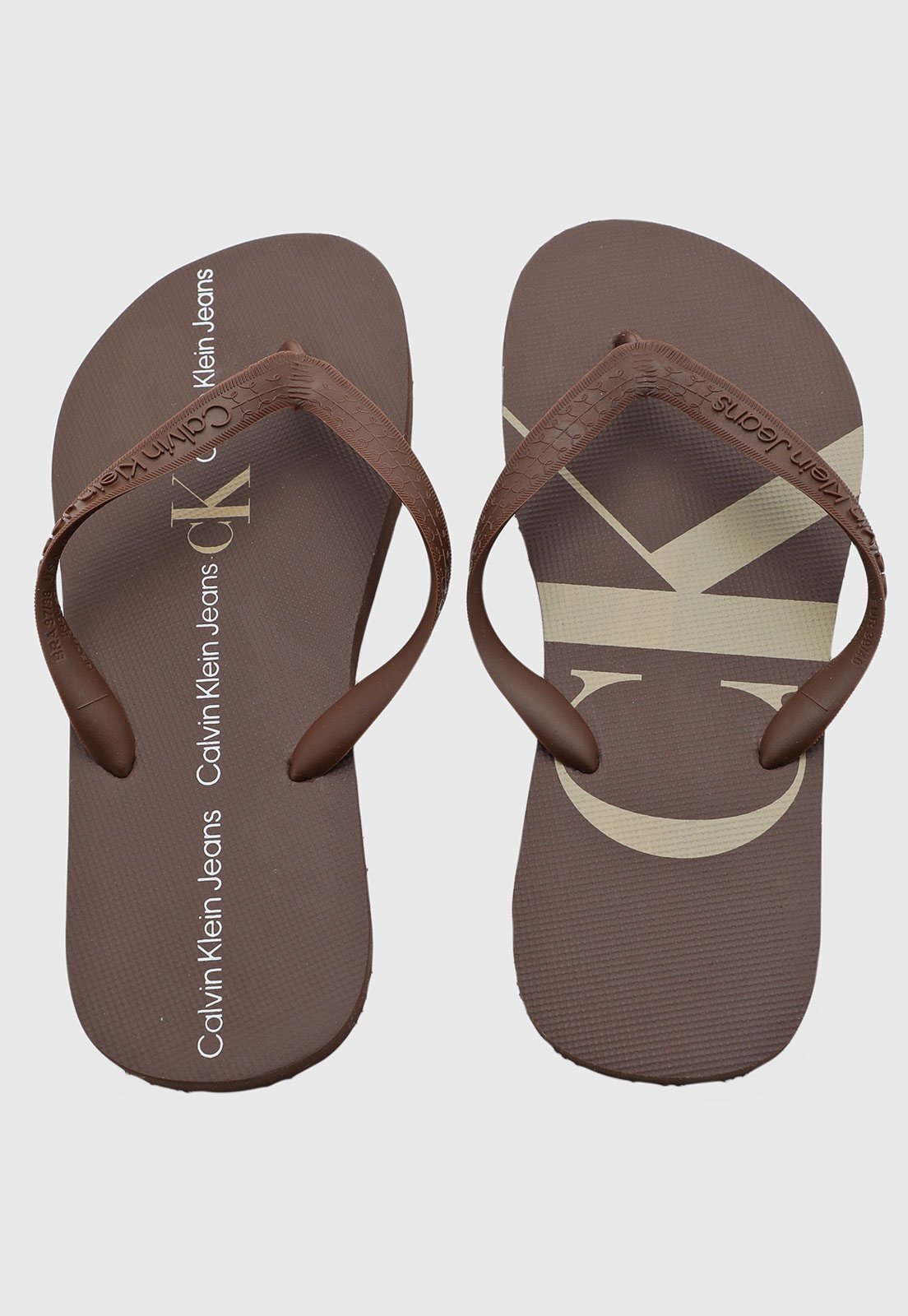 Chinelo Masculino Calvin Klein Logo Corrido Marrom
