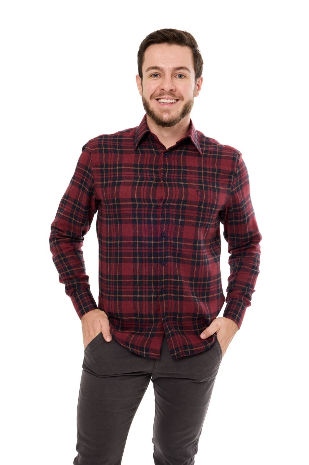 Camisa Flanela Masculina Olimpo Clássica Xadrez Bordô