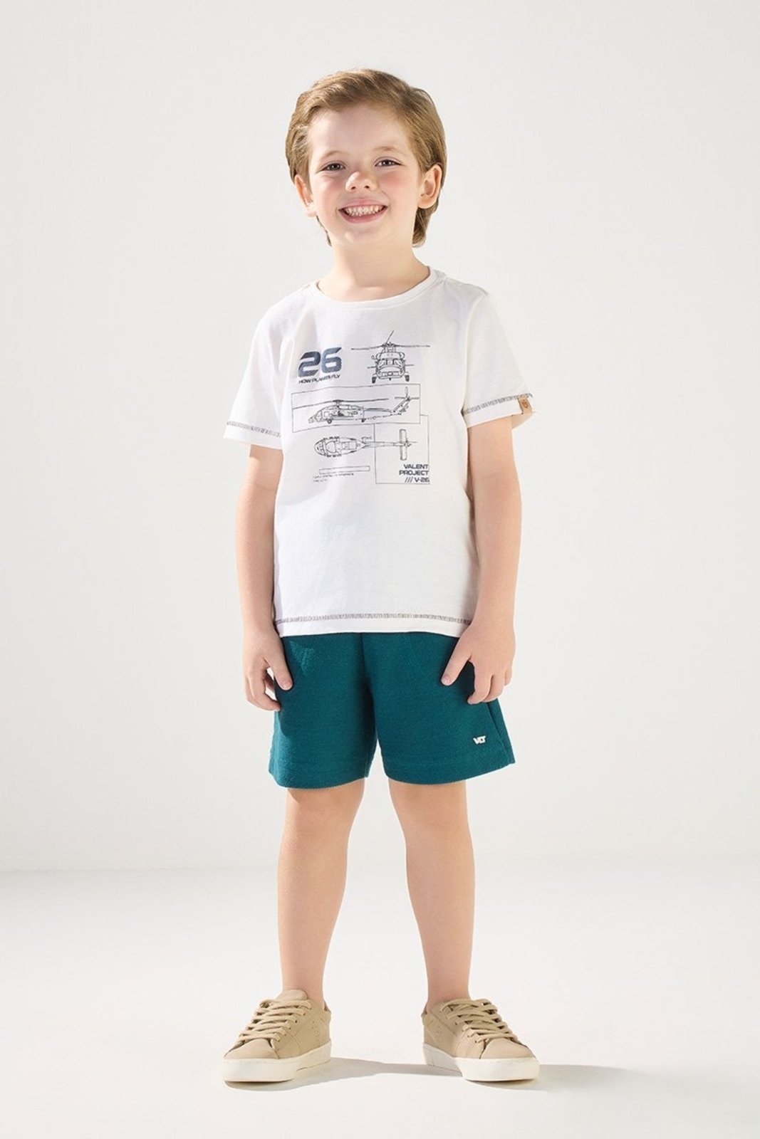 Infantil - Conjunto Camiseta Estampa em Relevo com Bermuda Moletom Texturizado