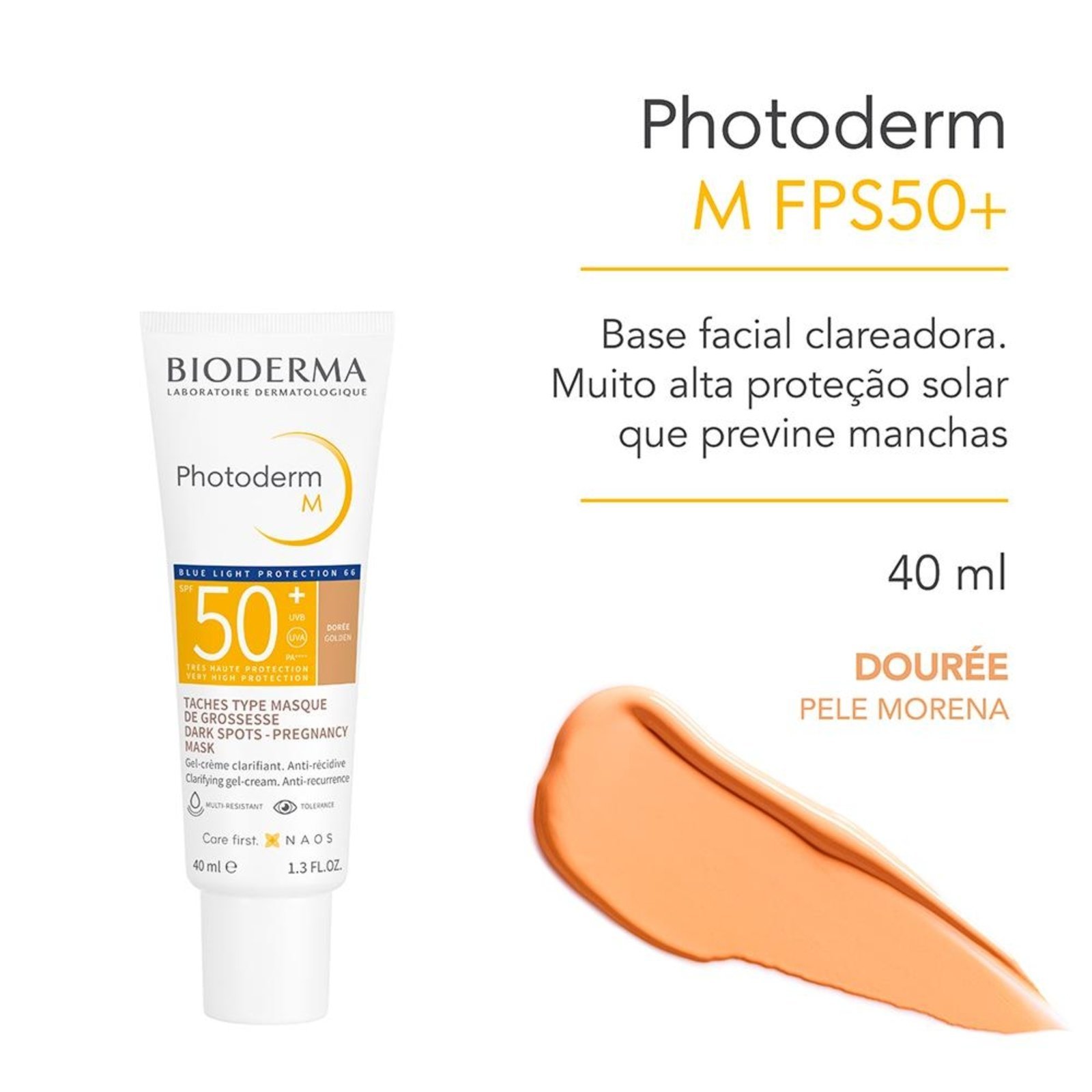 Vista 3 Bioderma Photoderm M Dourée Prot Solar Facial Fps50+ 40ml incolor BIODERMA incolor