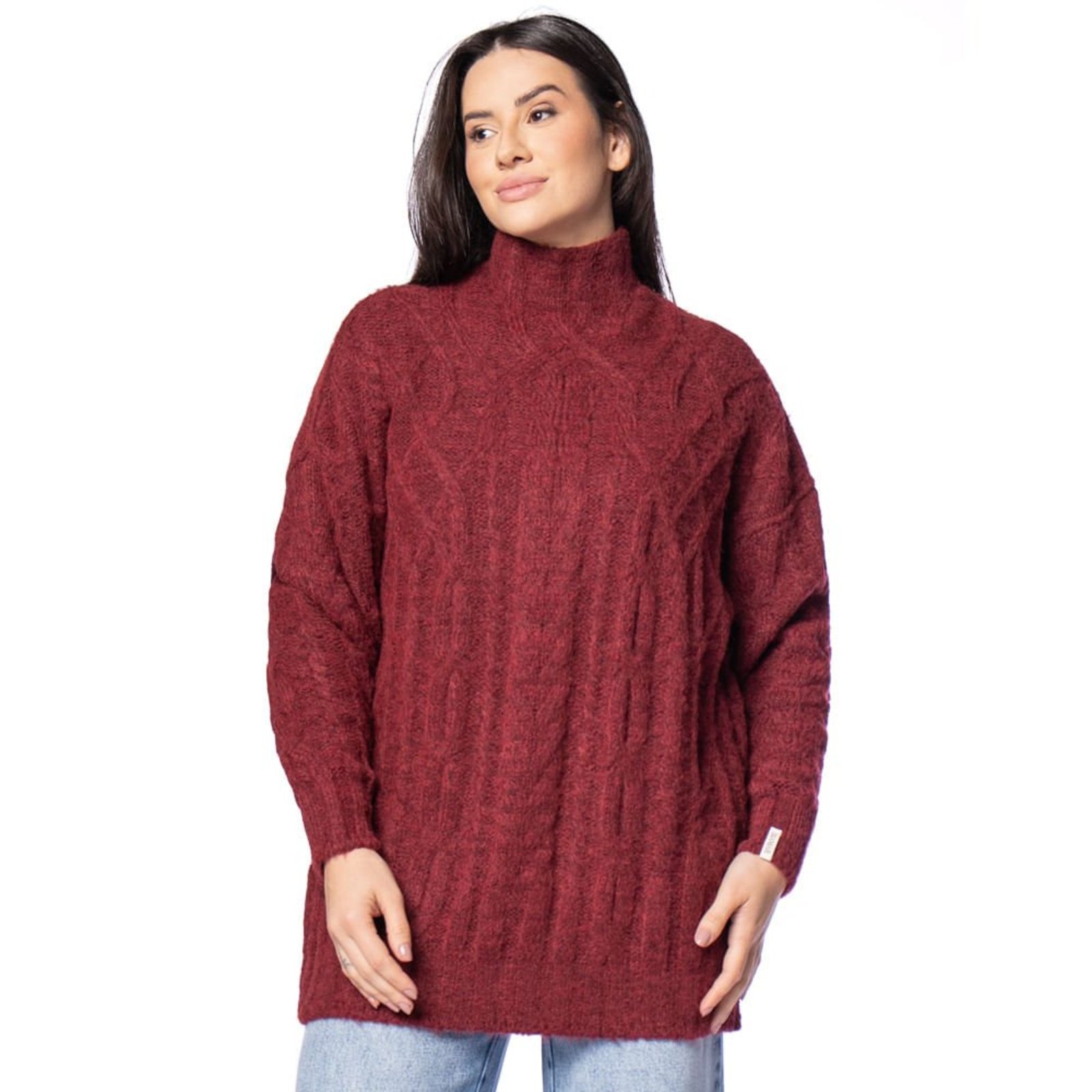 Blusa Feminina Biamar Alongada Tecimento Tranças Bordô