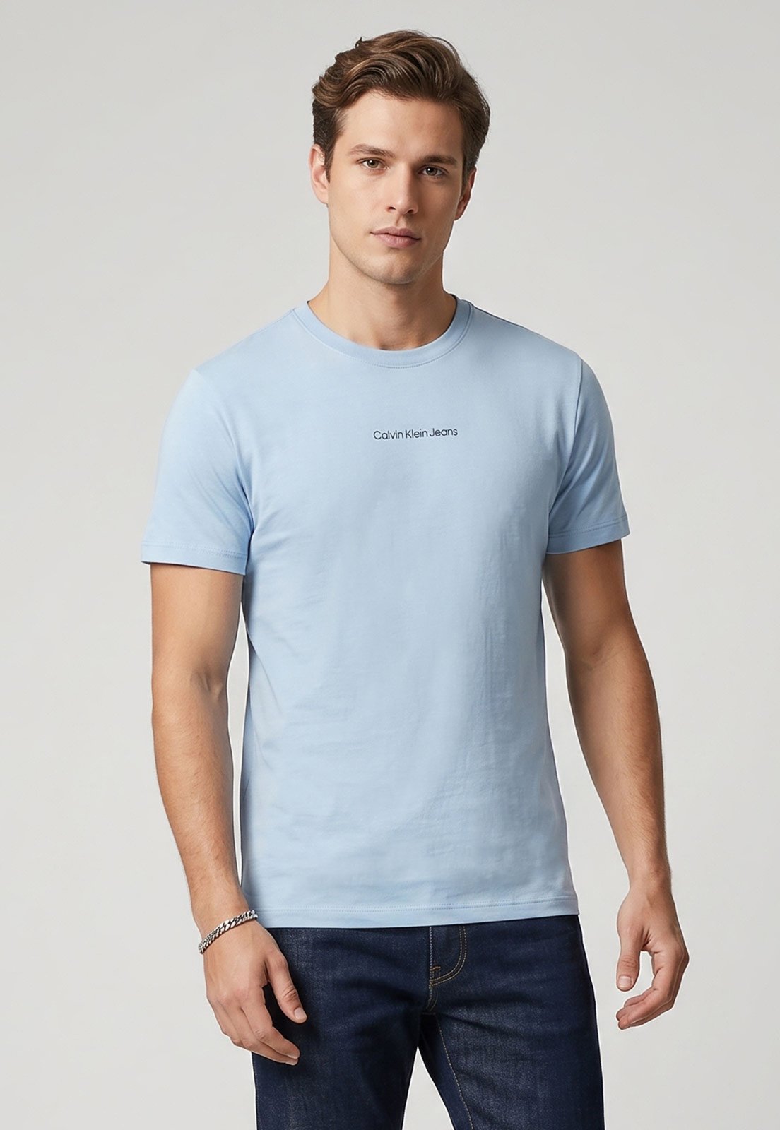 Camiseta Masculina Calvin Klein Jeans Logo Azul Claro