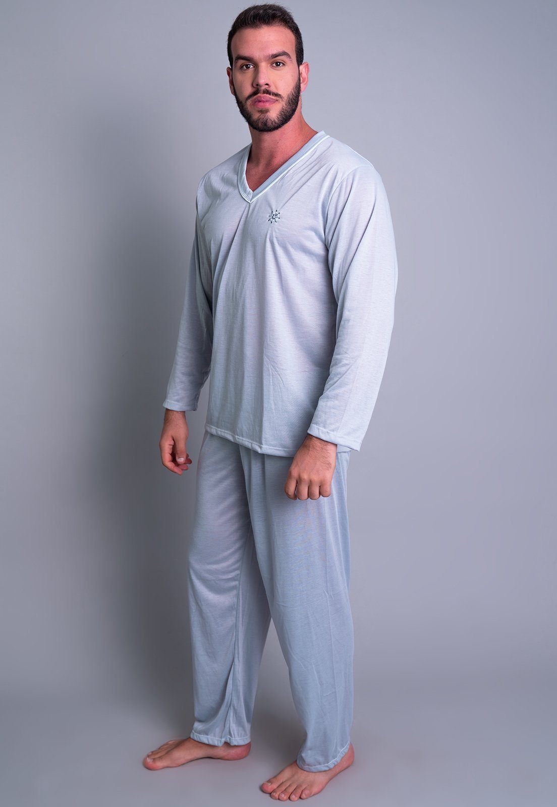 Pijama Longo MVB Modas Blusa Manga Comprida E Calça Adulto Cinza