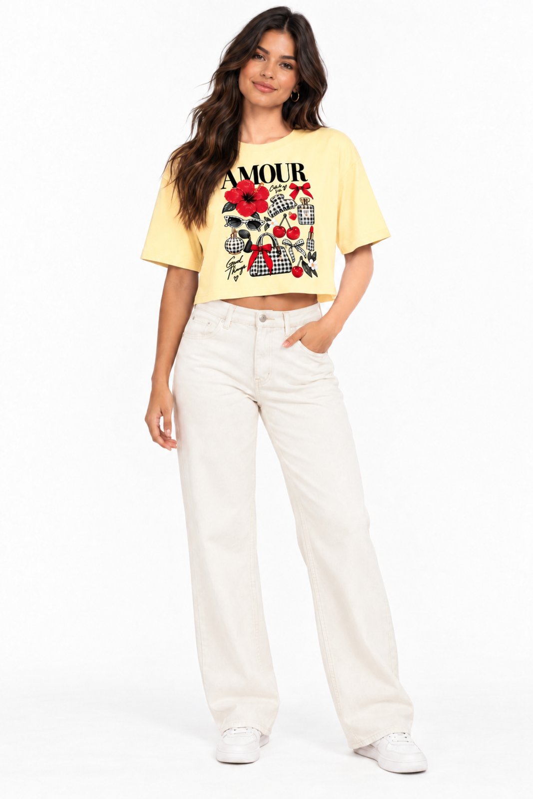 Cropped D Bell Outlet Fashion Estampa Trendy Amarelo Pastel