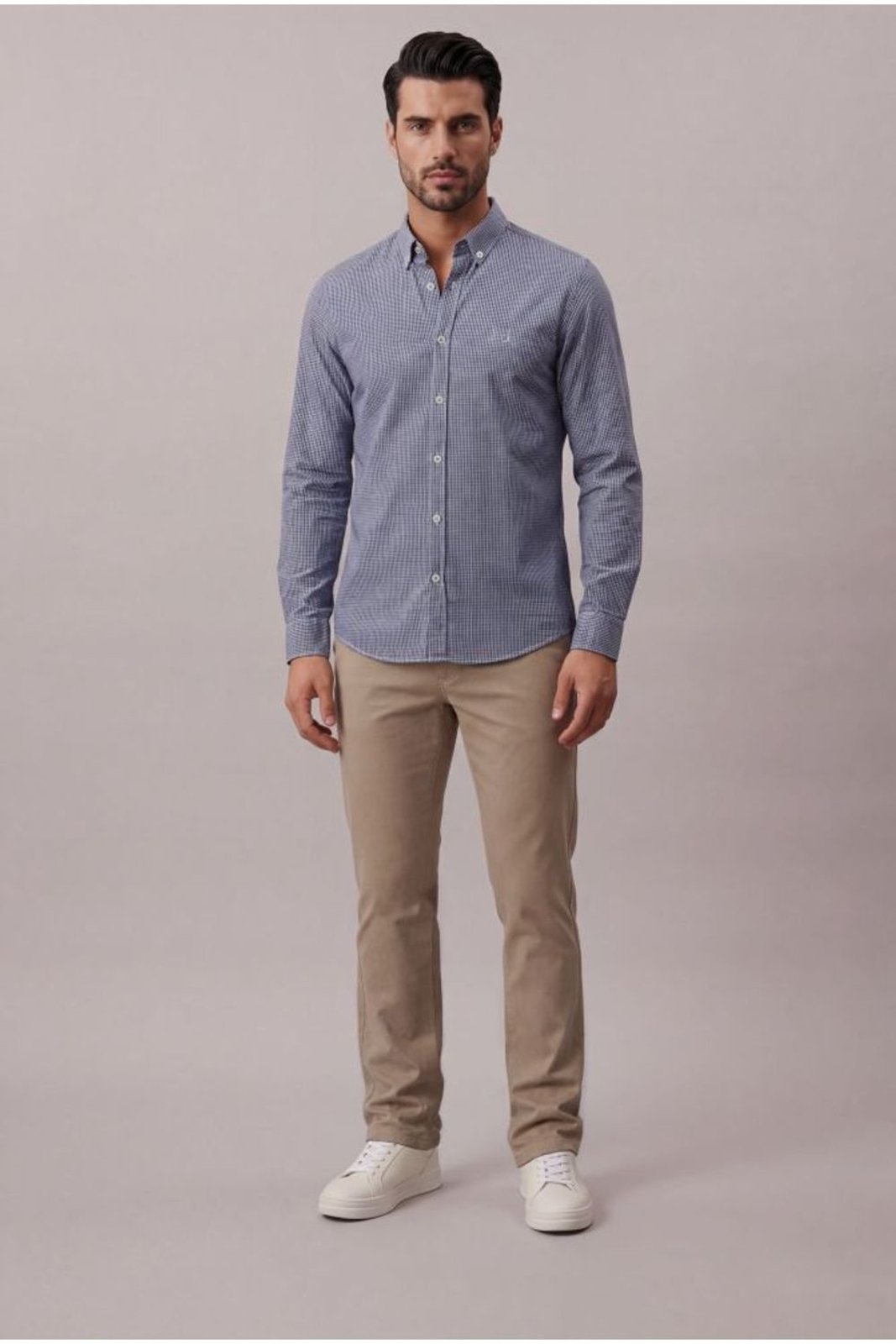 Camisa Manga Longa Regular Vichy Com Bd - Marinho