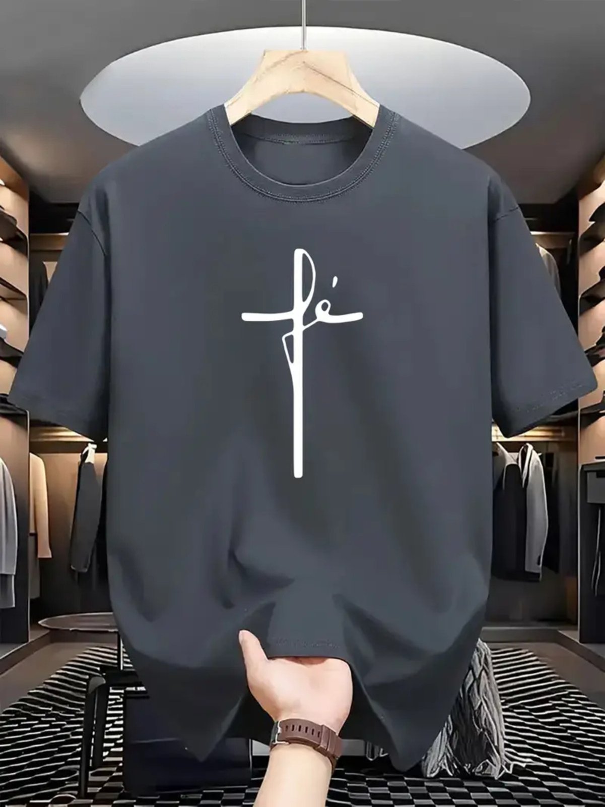 Camiseta Estampada Fé Safira Moda Algodão Cinza Chumbo
