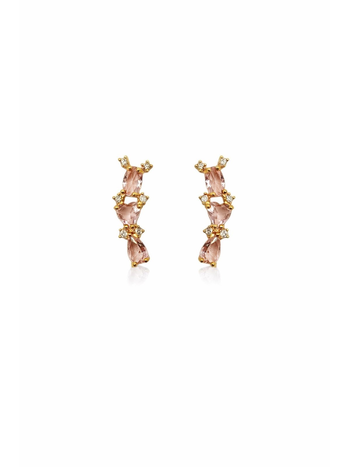Brinco Earcuff Zirconias Rosas Banhado a Ouro 18k