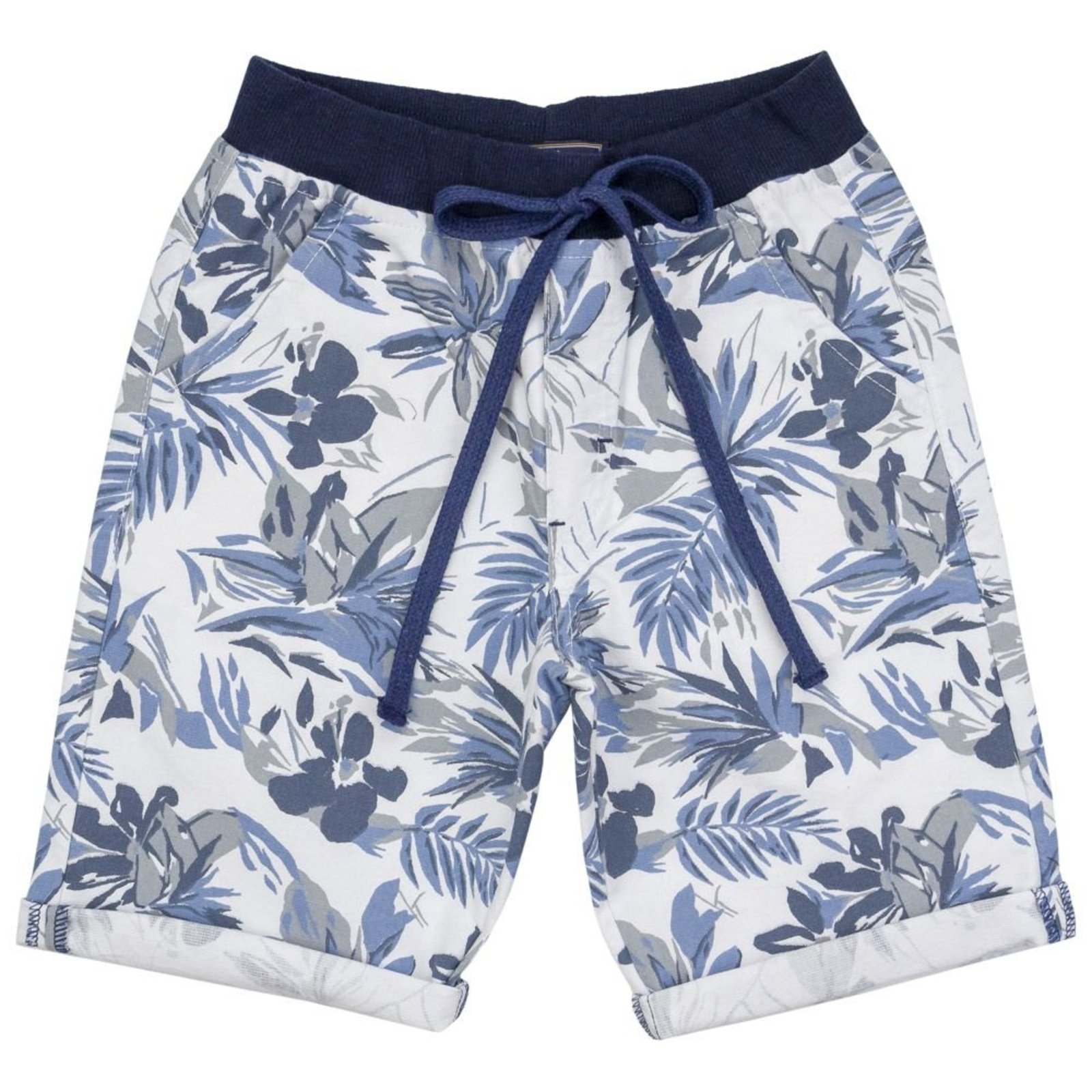 Infantil - Bermuda Juvenil Look Jeans Sarja Floral Branca