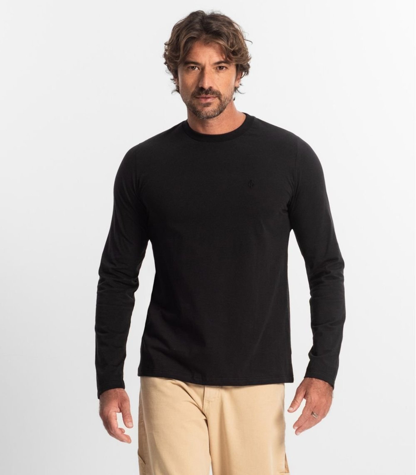 Camiseta Manga Longa Meia Malha Diametro Preto
