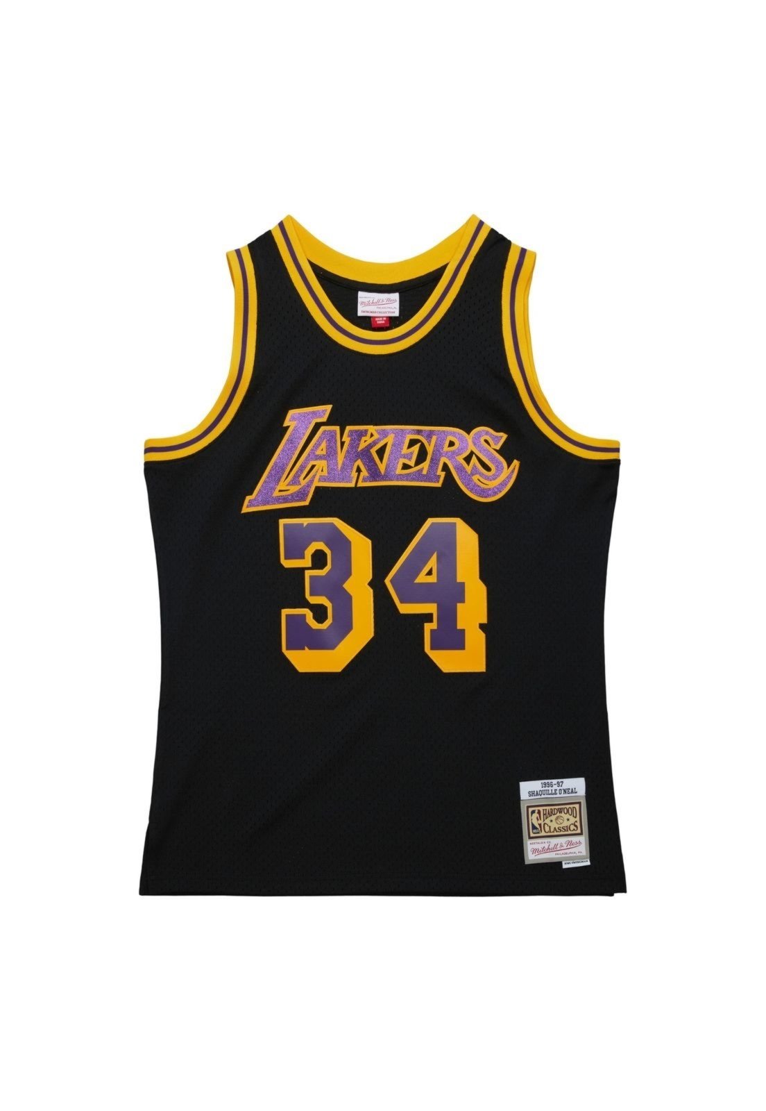 Regata Mitchell & Ness Glitter Swingman Jersey Los Angeles Lakers 1996-97 Shaquille O'Neal Preta