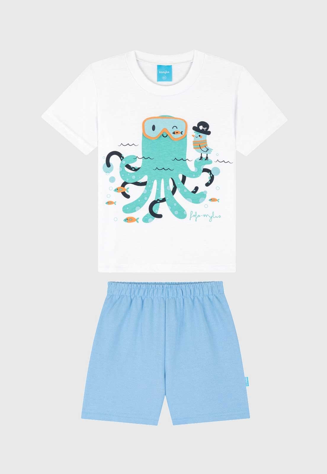 Conjunto 2pçs Manga Curta Kamylus Camiseta E Bermuda Branco