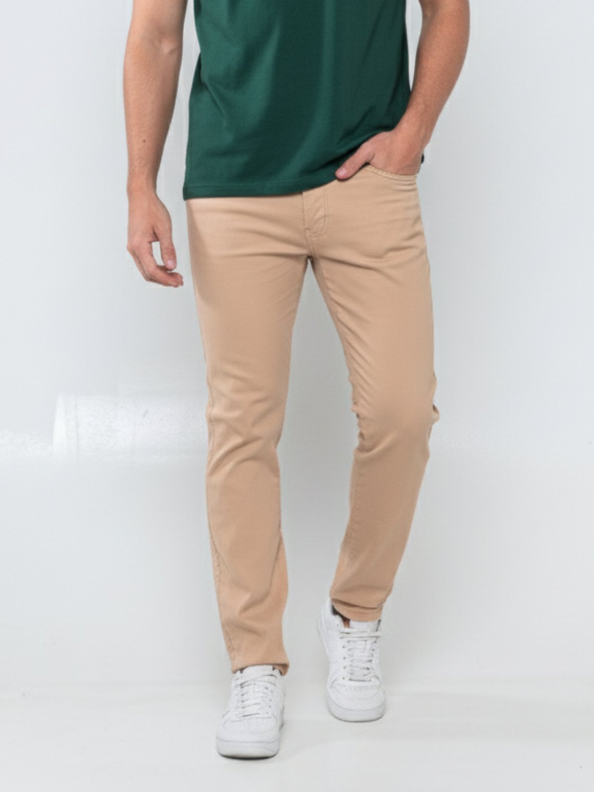 Calça Sarja Masculina Alpha Street Wear Confortável e Básica Bege