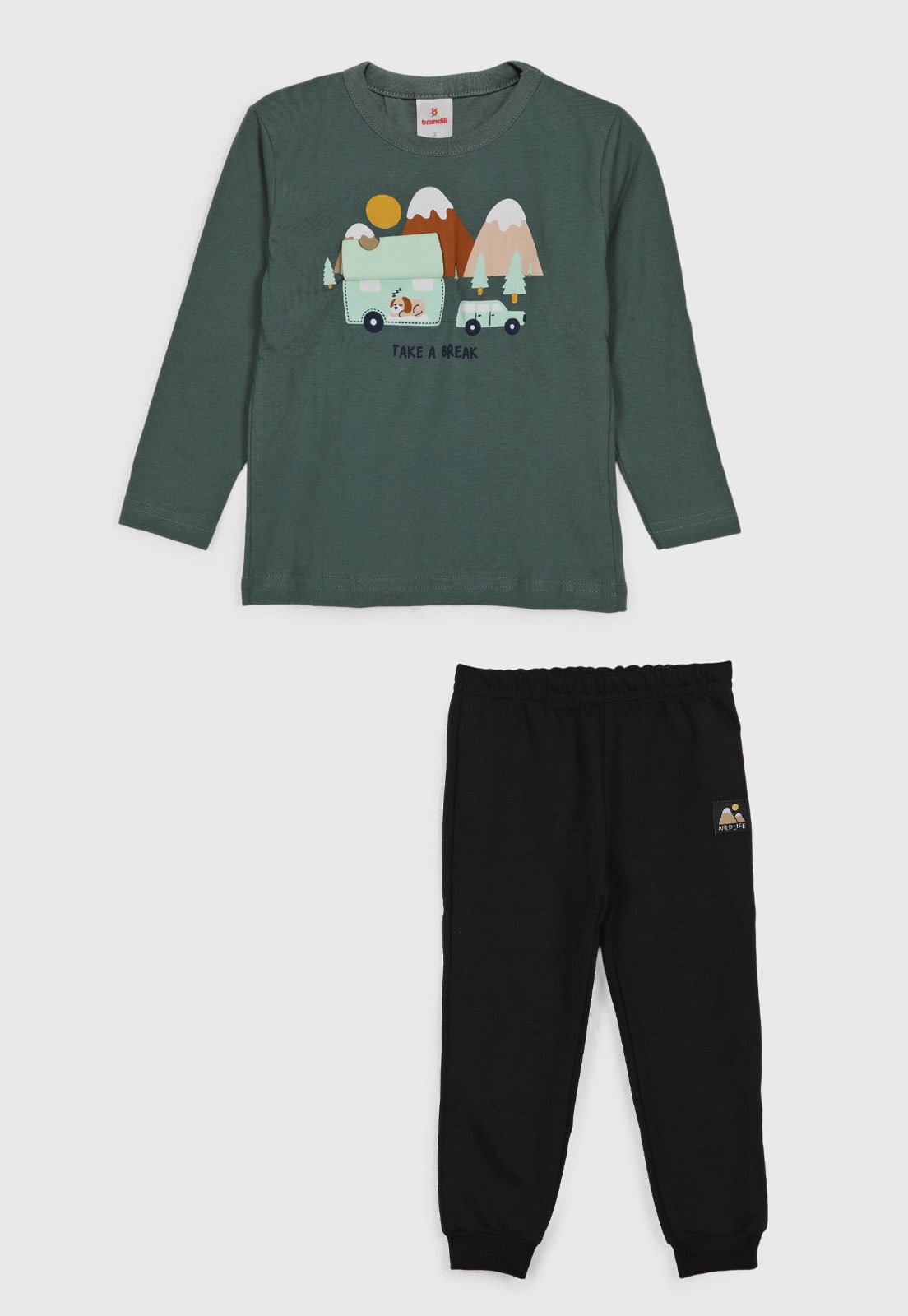 Conjunto Brandili Camiseta Estampa Natureza e Calça Verde