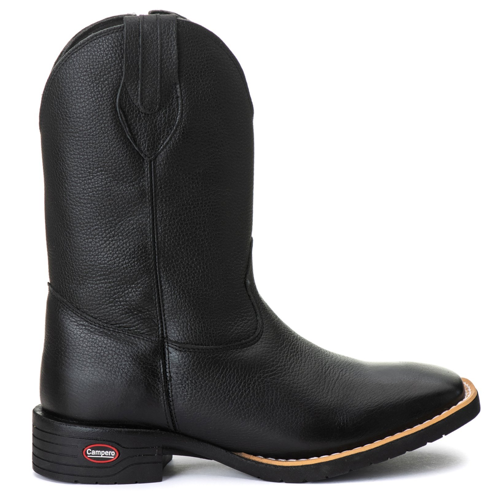 Bota Texana Couro Campero Bico Quadrado Básica Preto